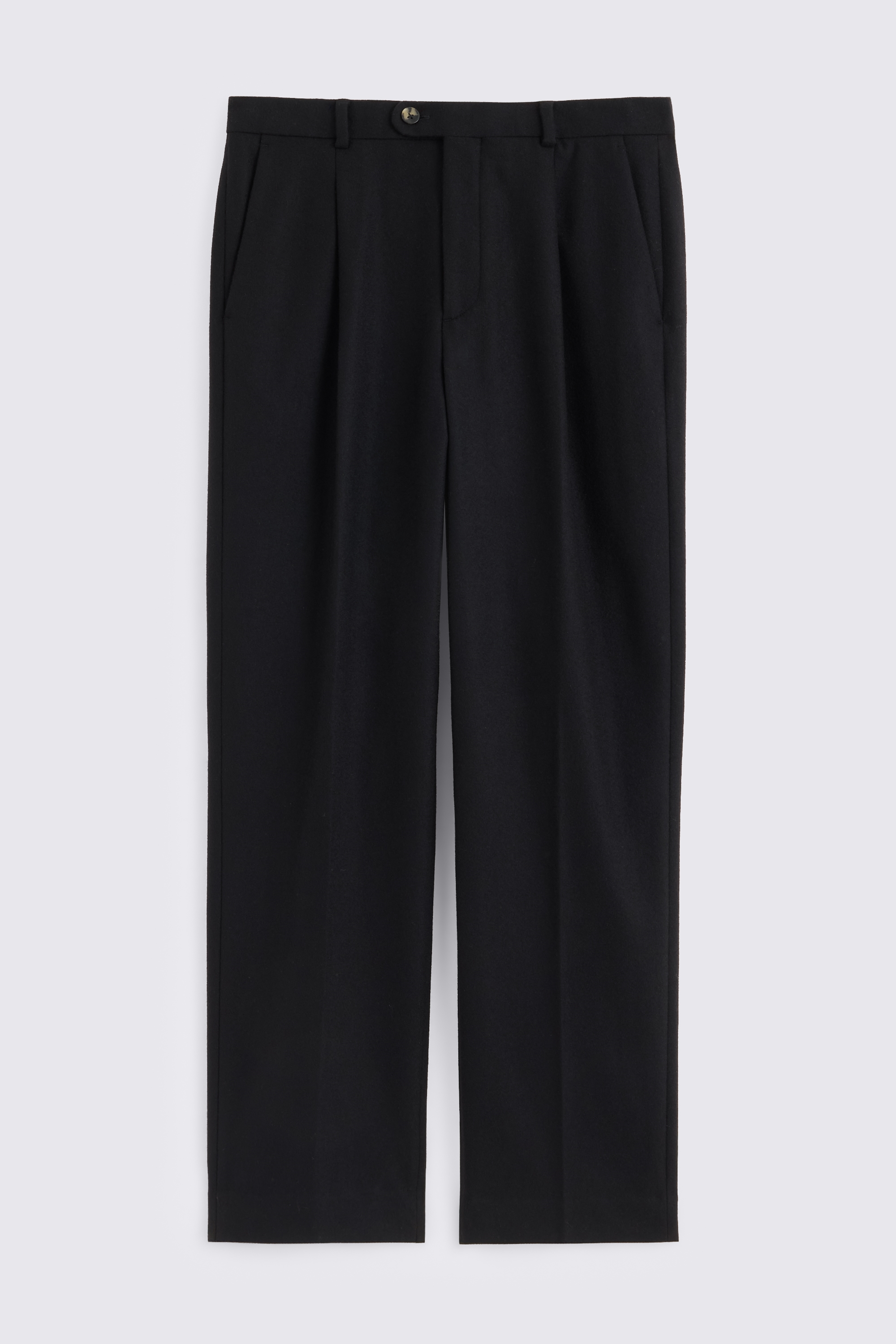 Black Flannel Wide Leg Pleated Trousers