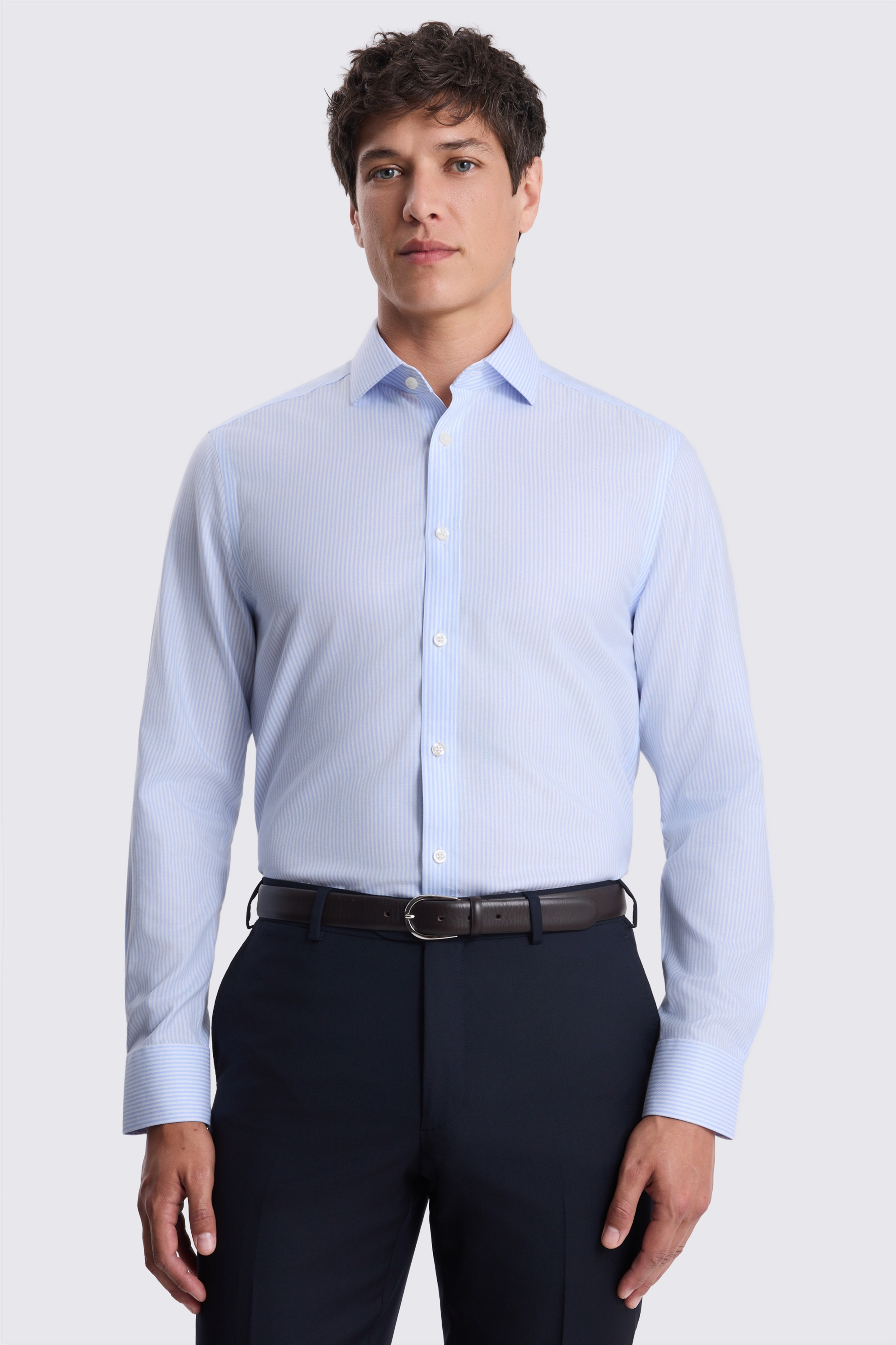 Tailored Fit Sky Stripe Narrow Non Iron Shirt