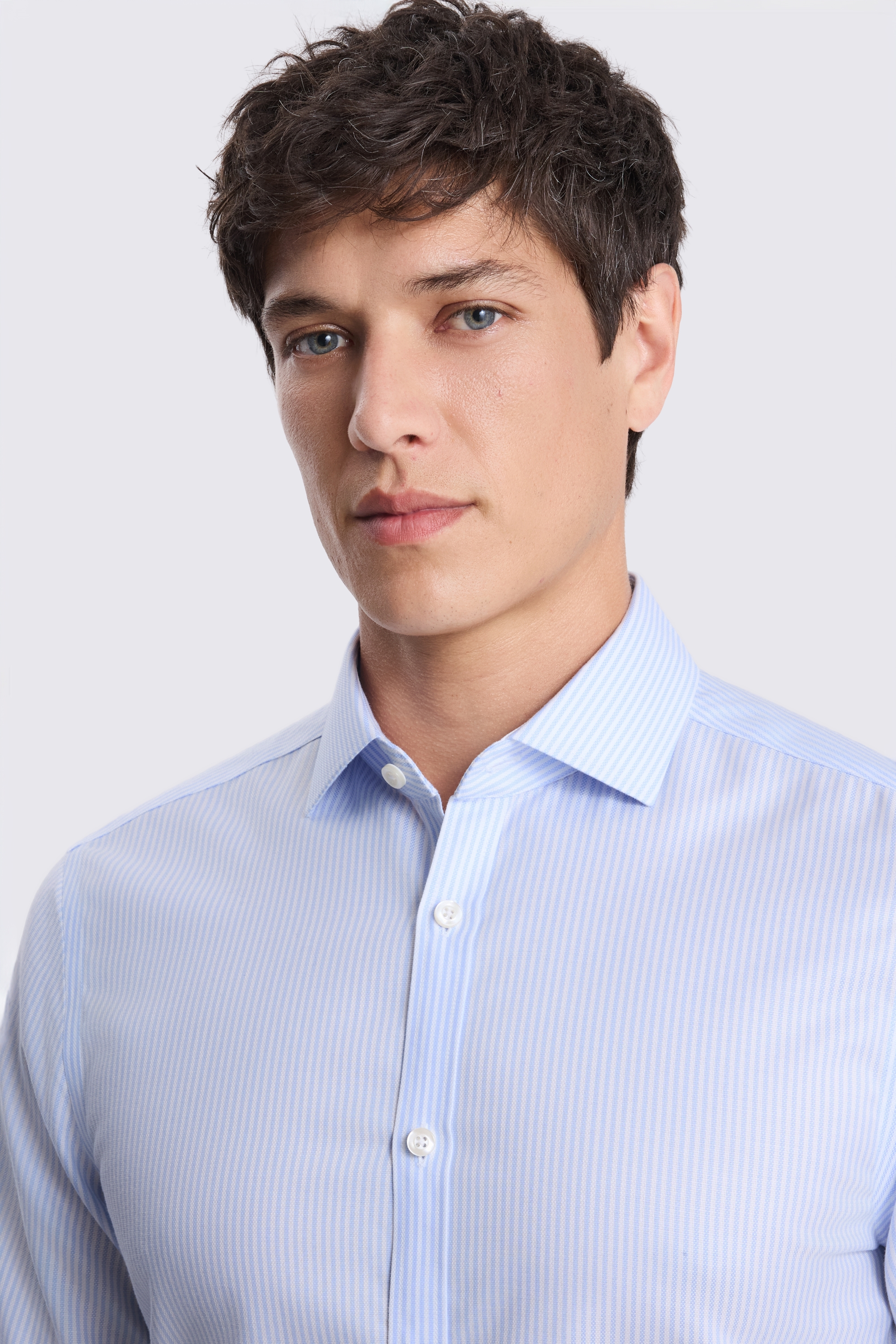 Slim Fit Sky Narrow Stripe Non Iron Shirt