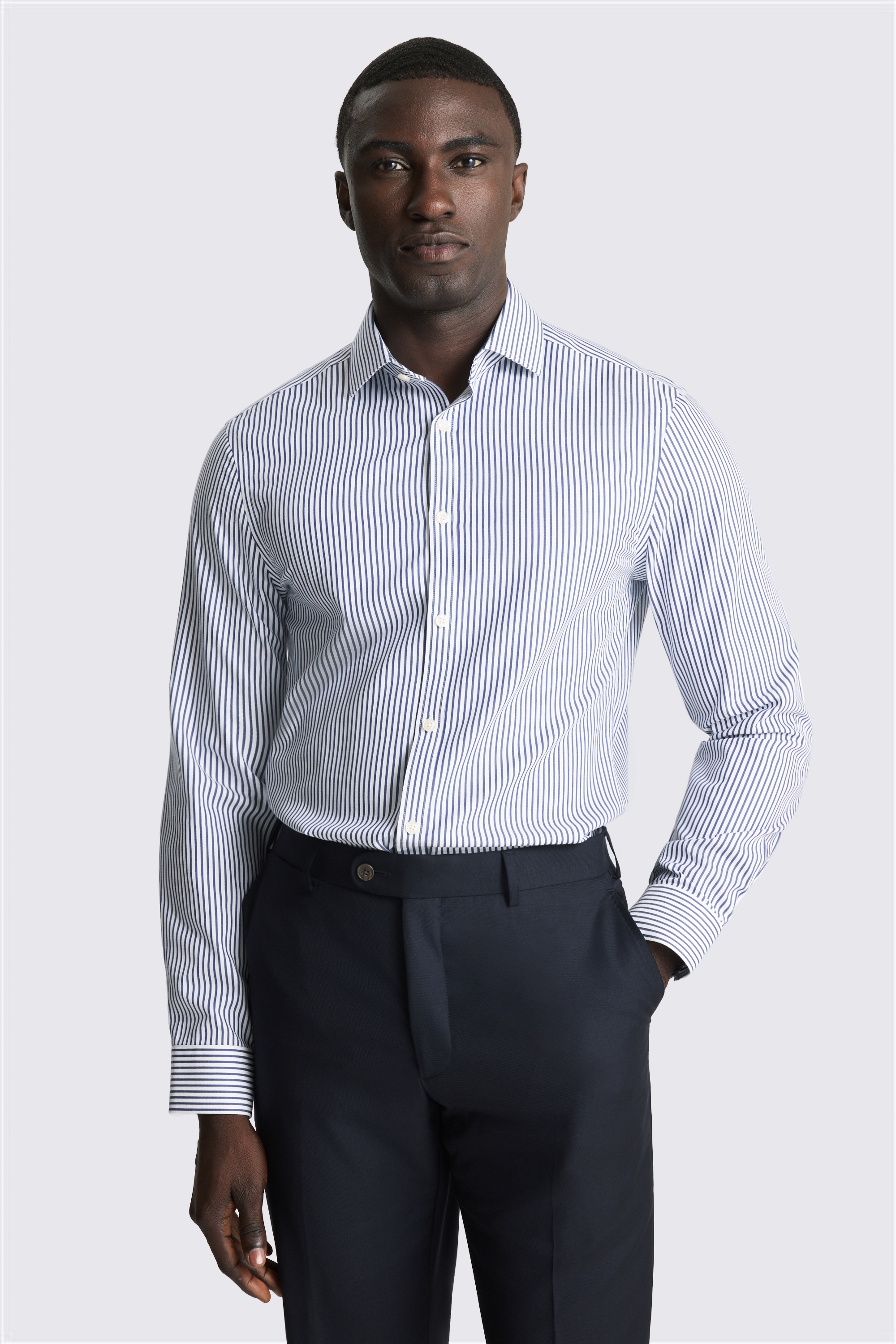 Slim Fit Navy Stripe Non Iron Shirt