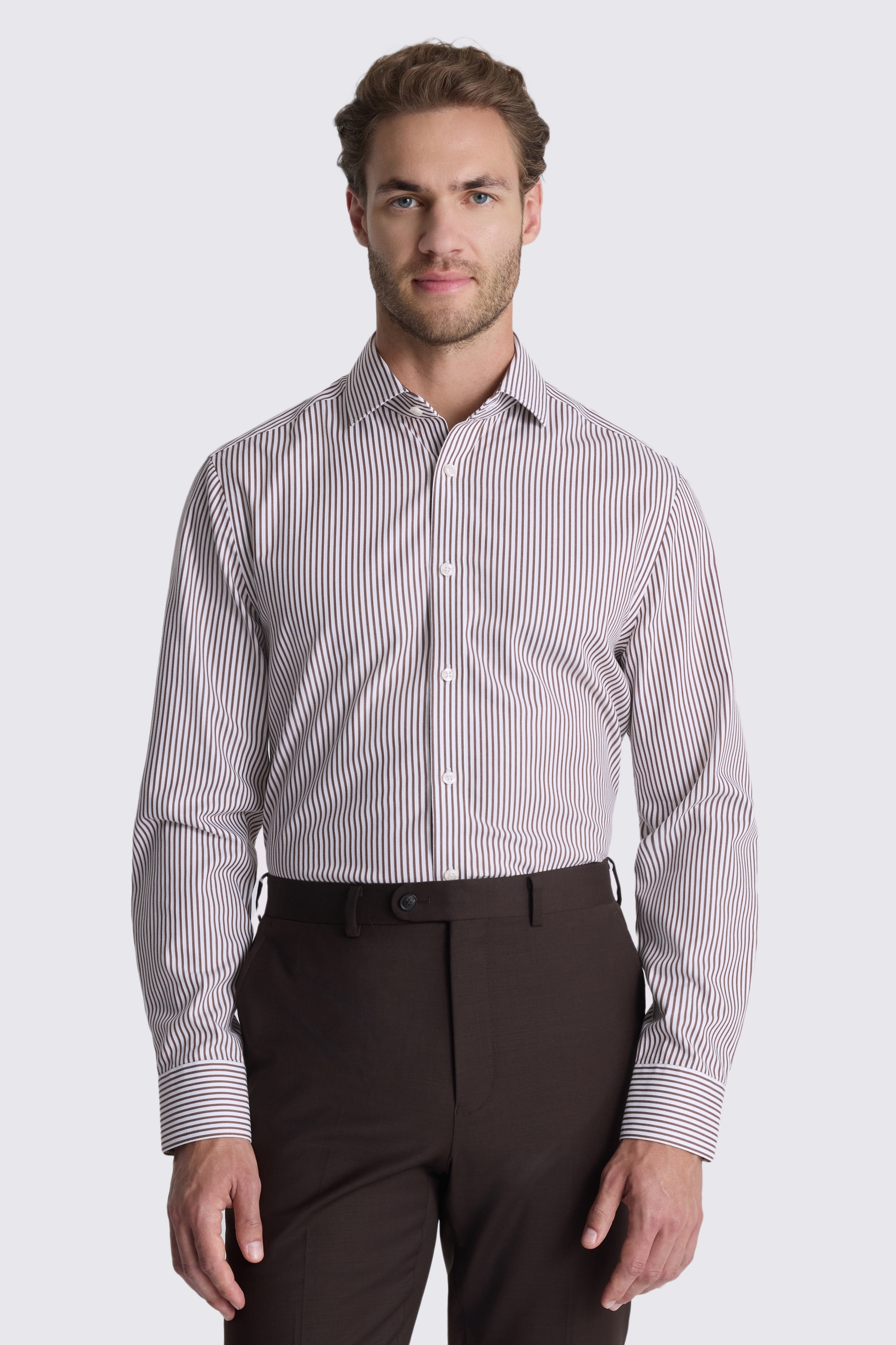 Tailored Fit Brown Stripe Non Iron Shirt