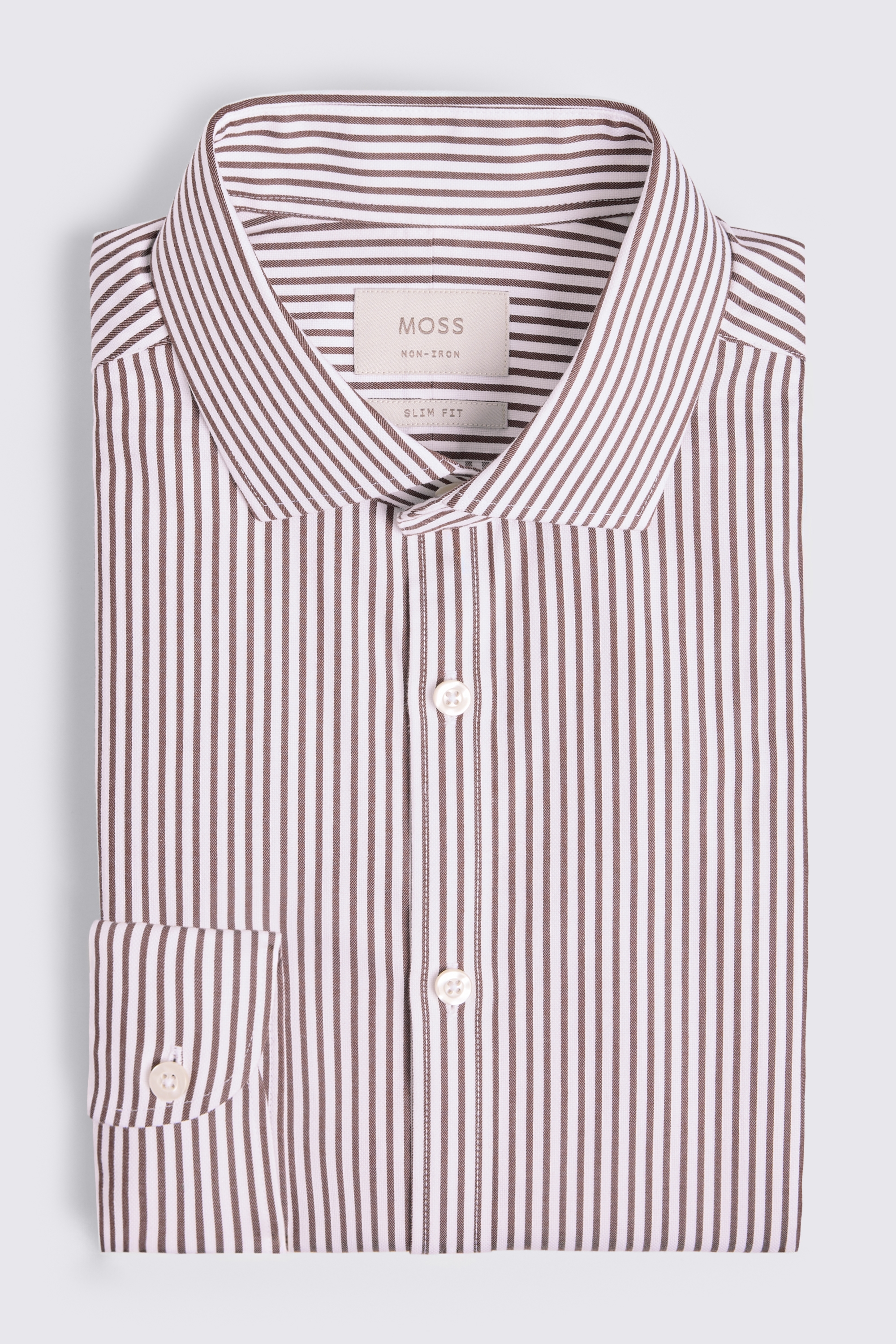 Slim Fit Brown Stripe Non Iron Shirt