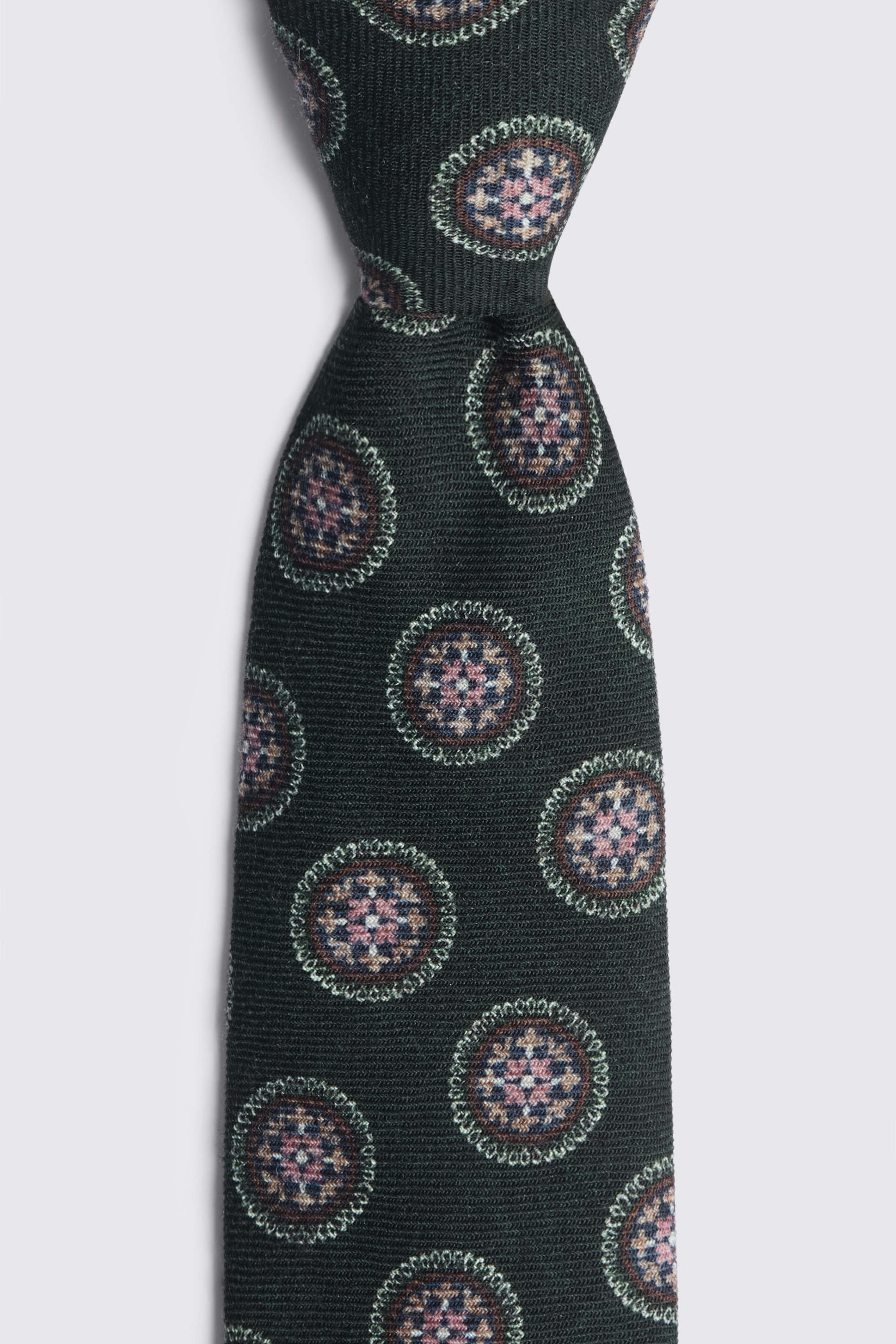 Bottinelli Dark Green & Pink Wool Medallion Tie