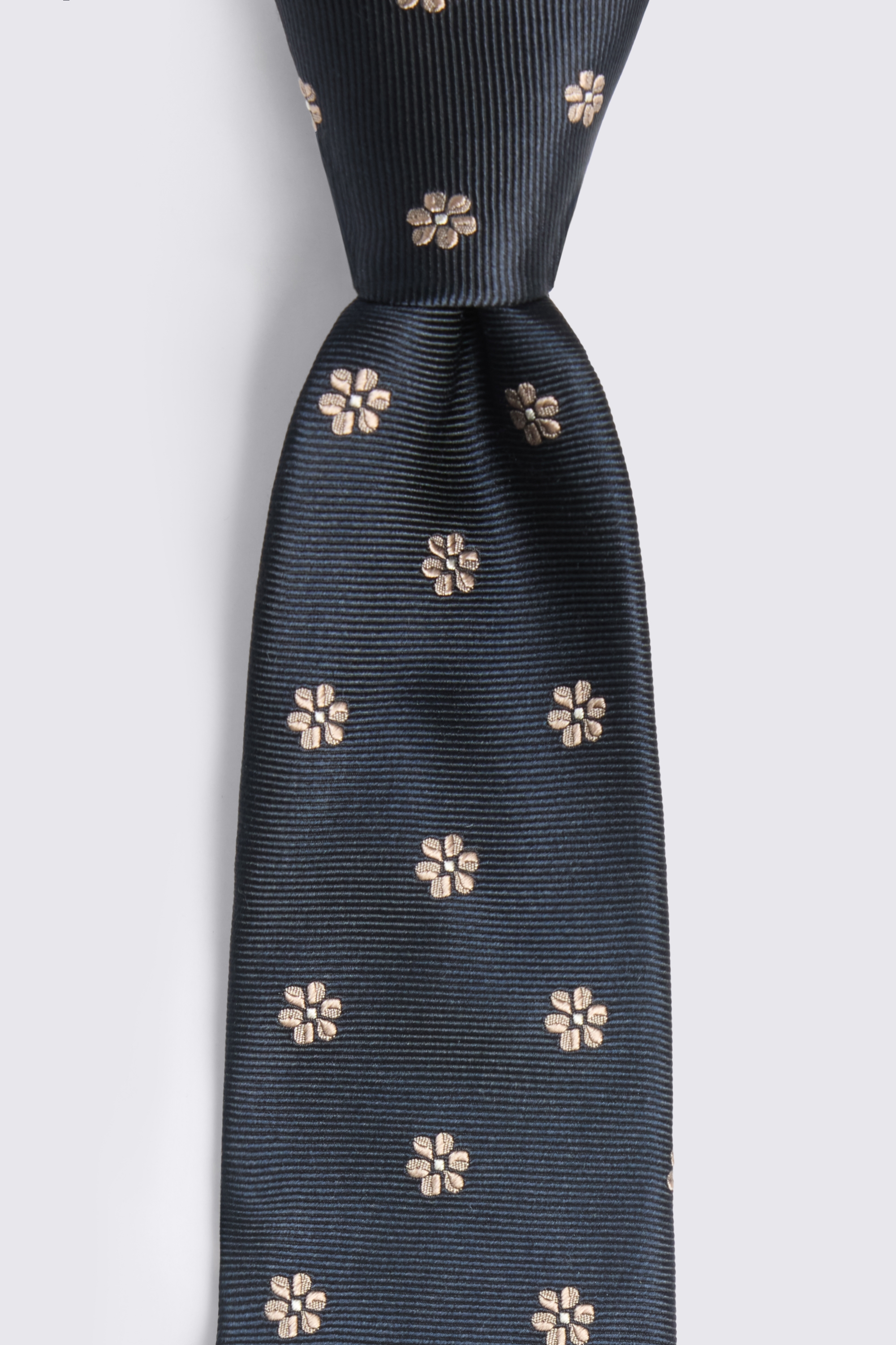 Navy & Taupe Silk Floral Tie
