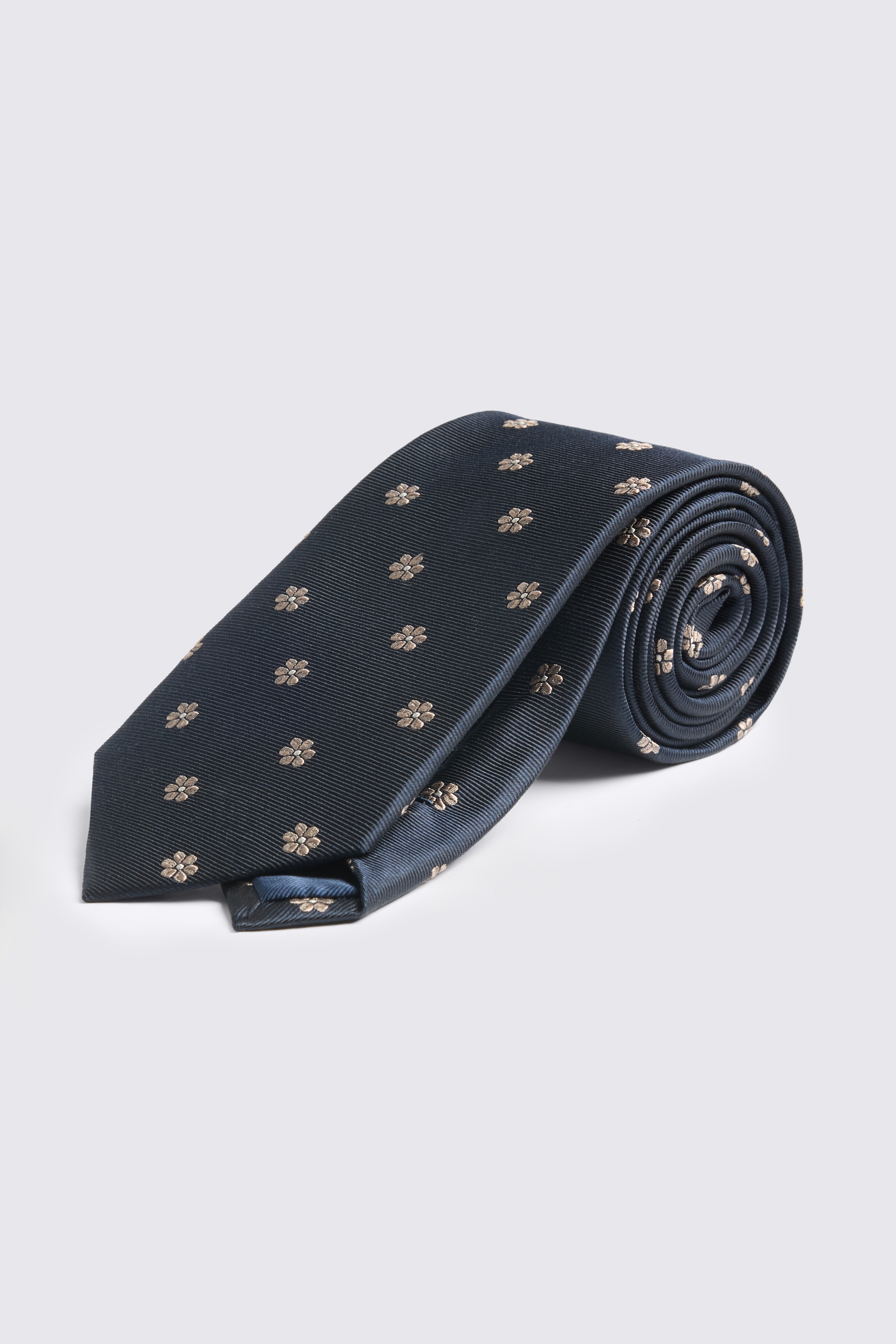 Navy & Taupe Silk Floral Tie