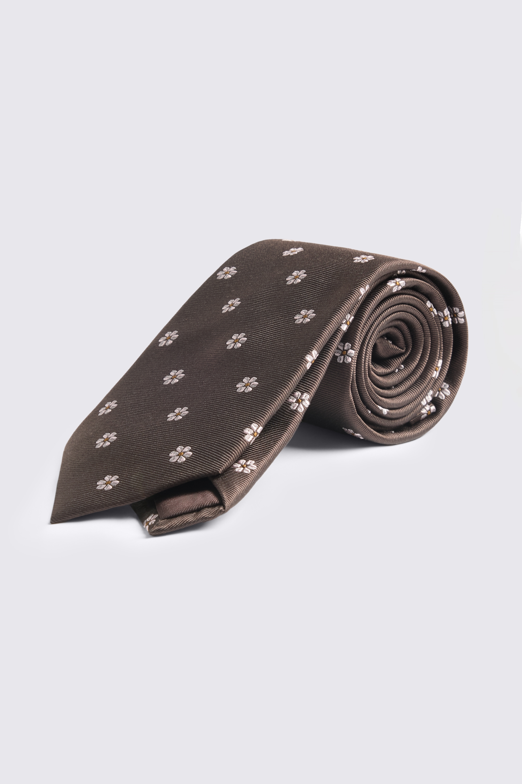 Dark Brown & Pink Silk Floral Tie