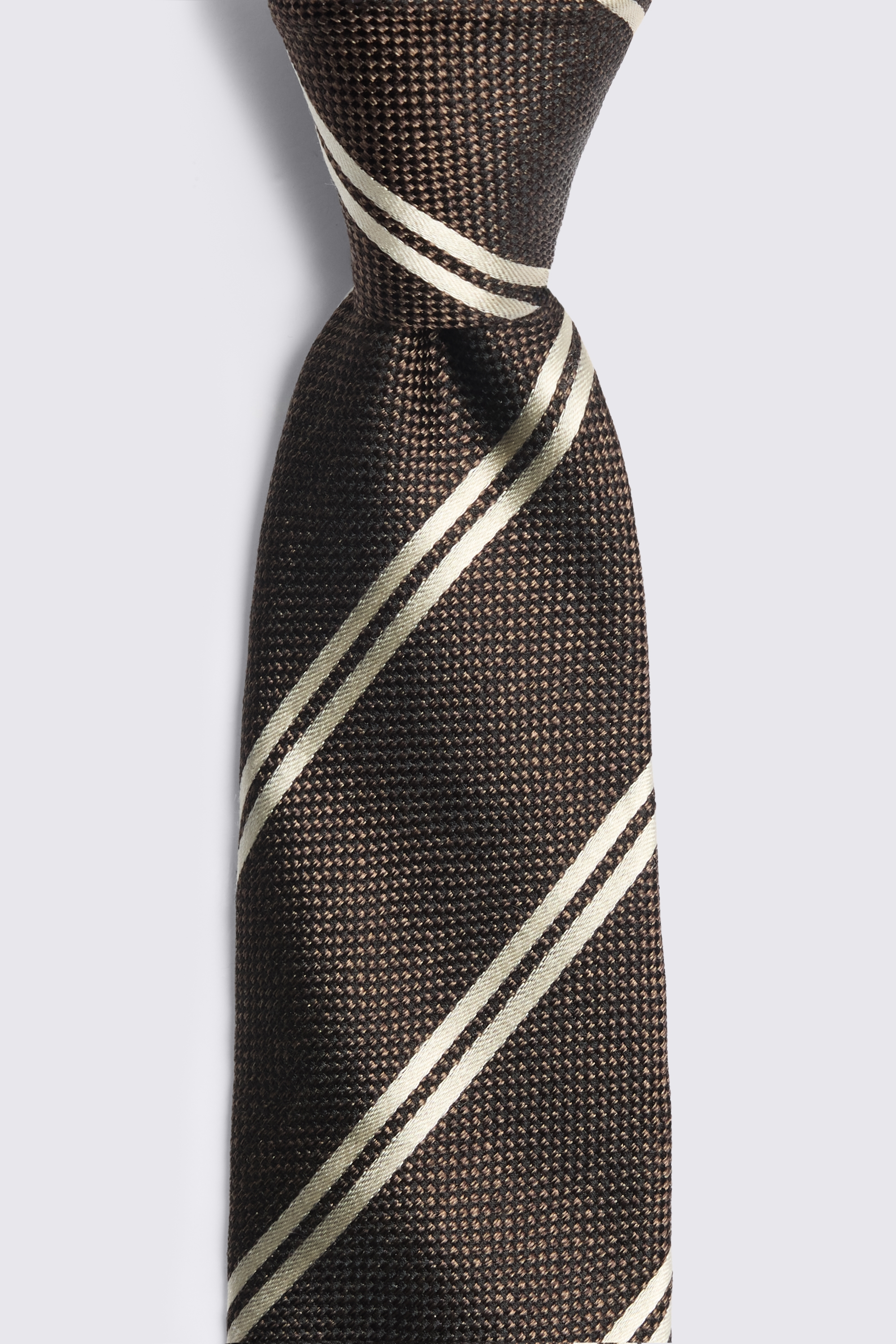 Dark Brown & White Silk Stripe Tie