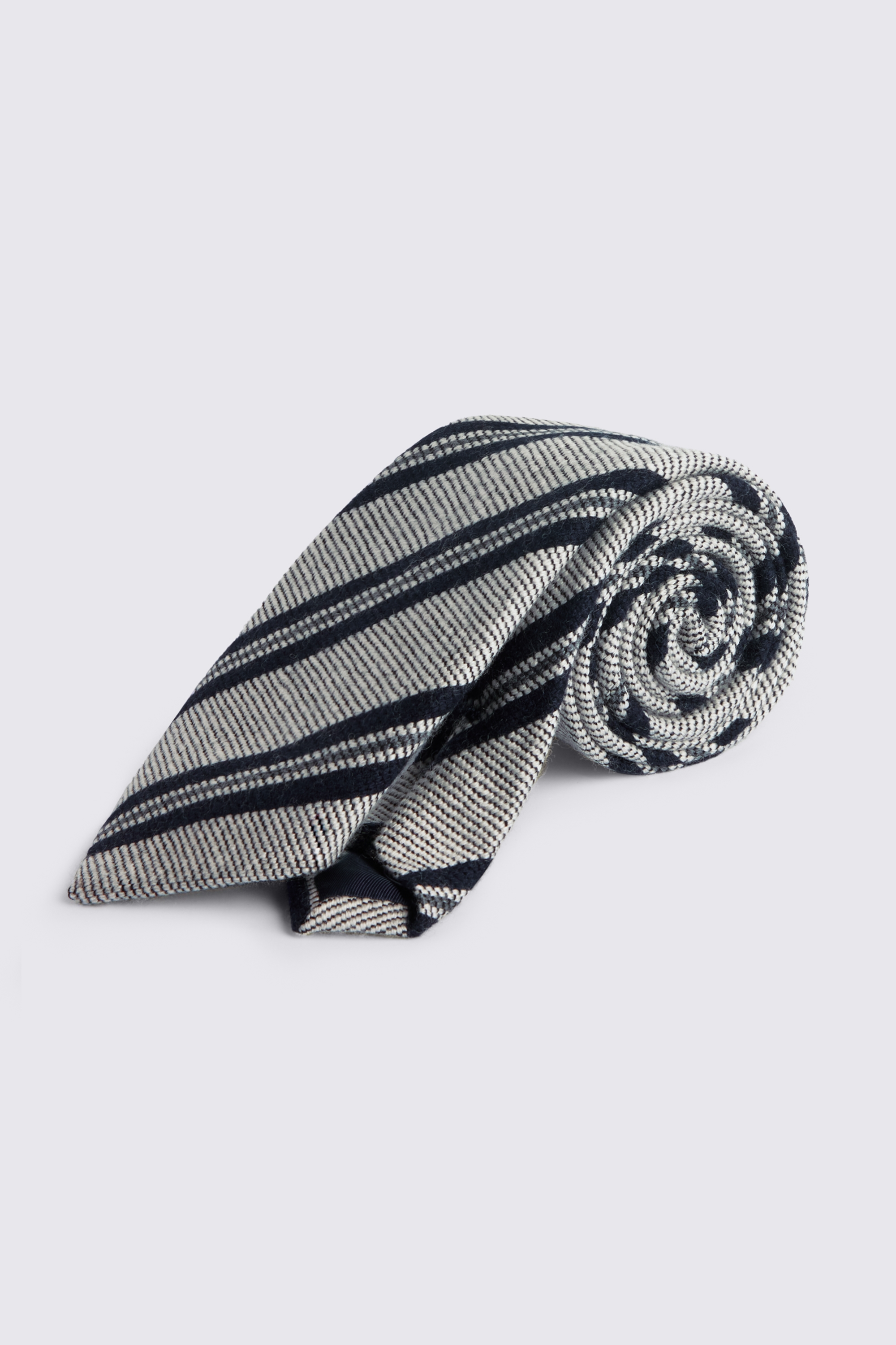 Italian Light Grey & Navy Wool Stripe Tie