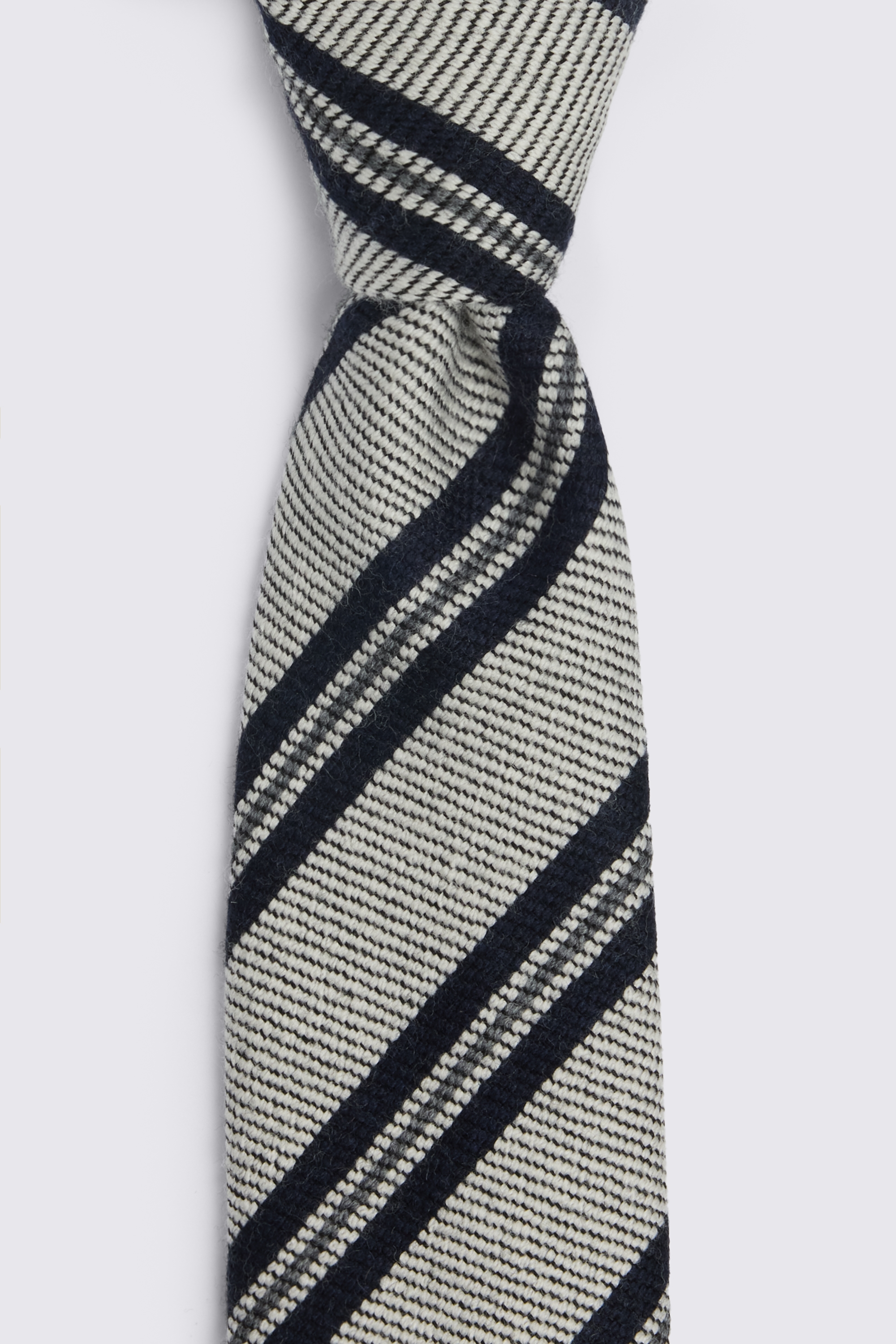 Italian Light Grey & Navy Wool Stripe Tie