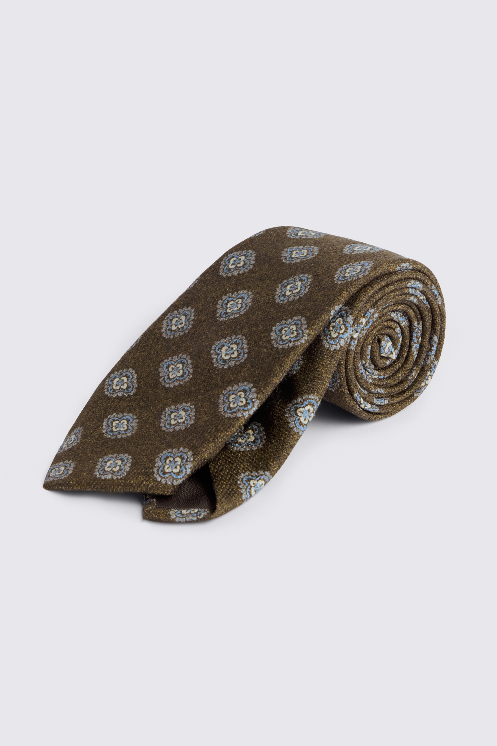 Italian Dark Olive & Blue Silk Medallion Tie