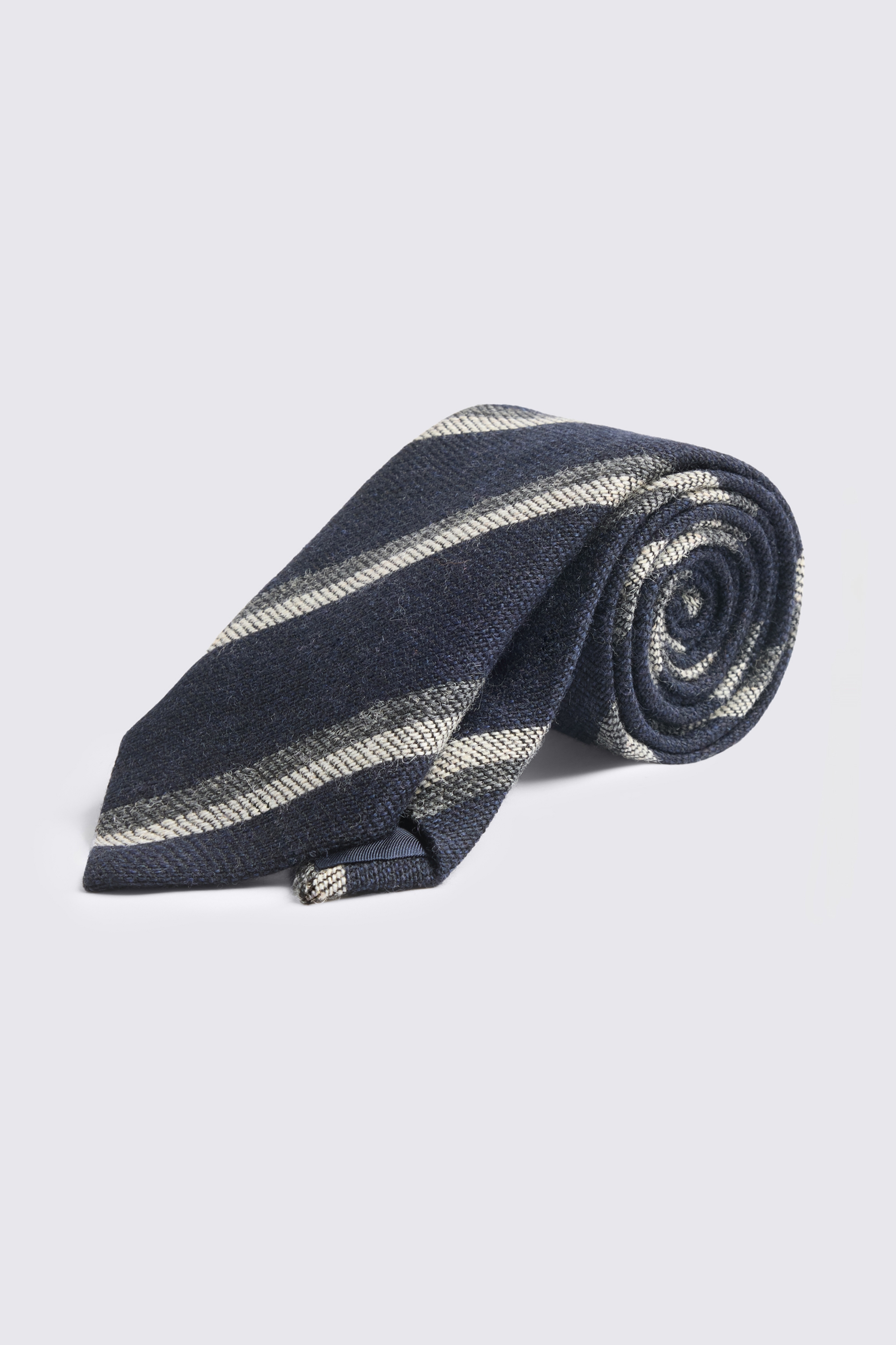 Italian Navy & Grey Wool Stripe Tie