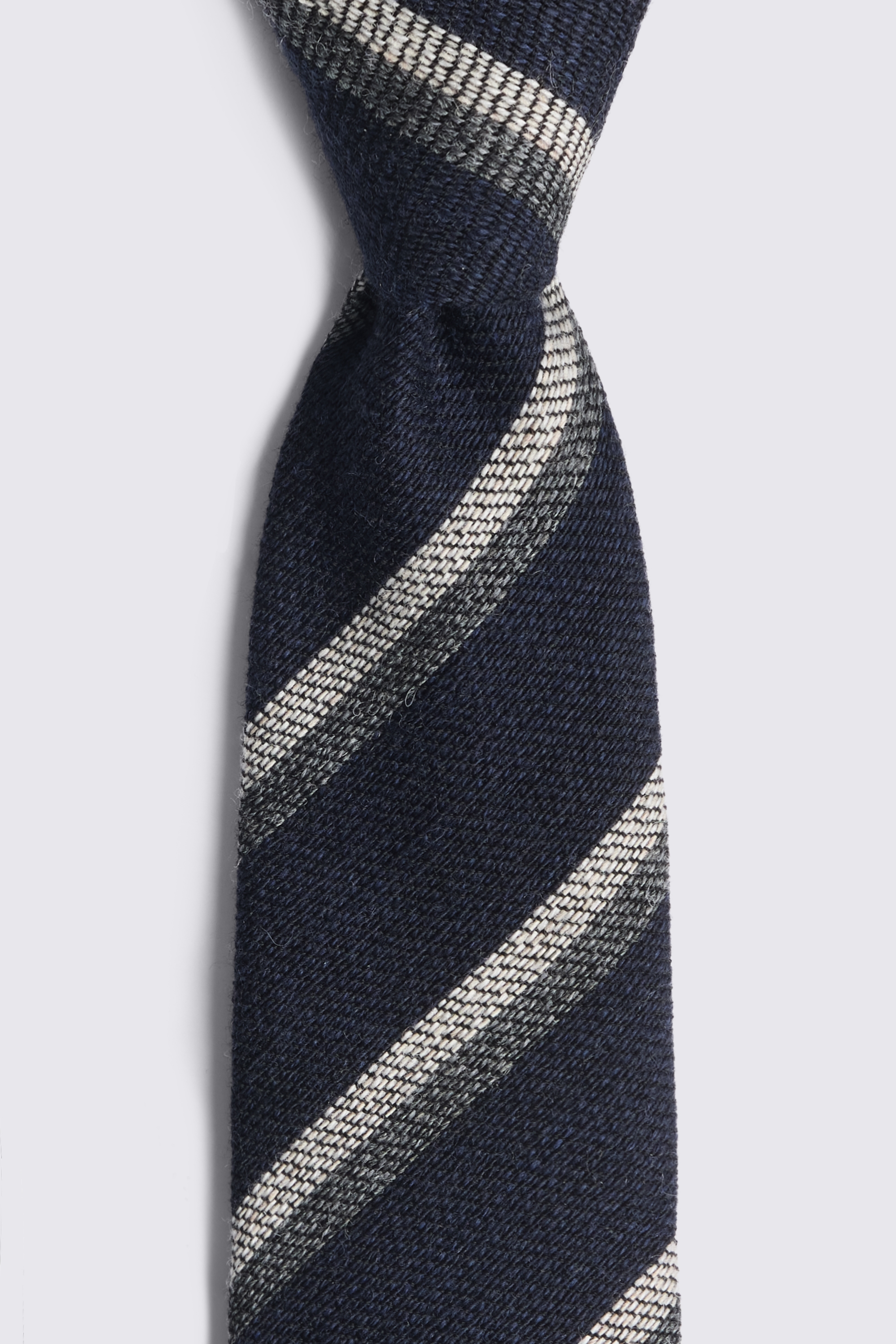 Italian Navy & Grey Wool Stripe Tie