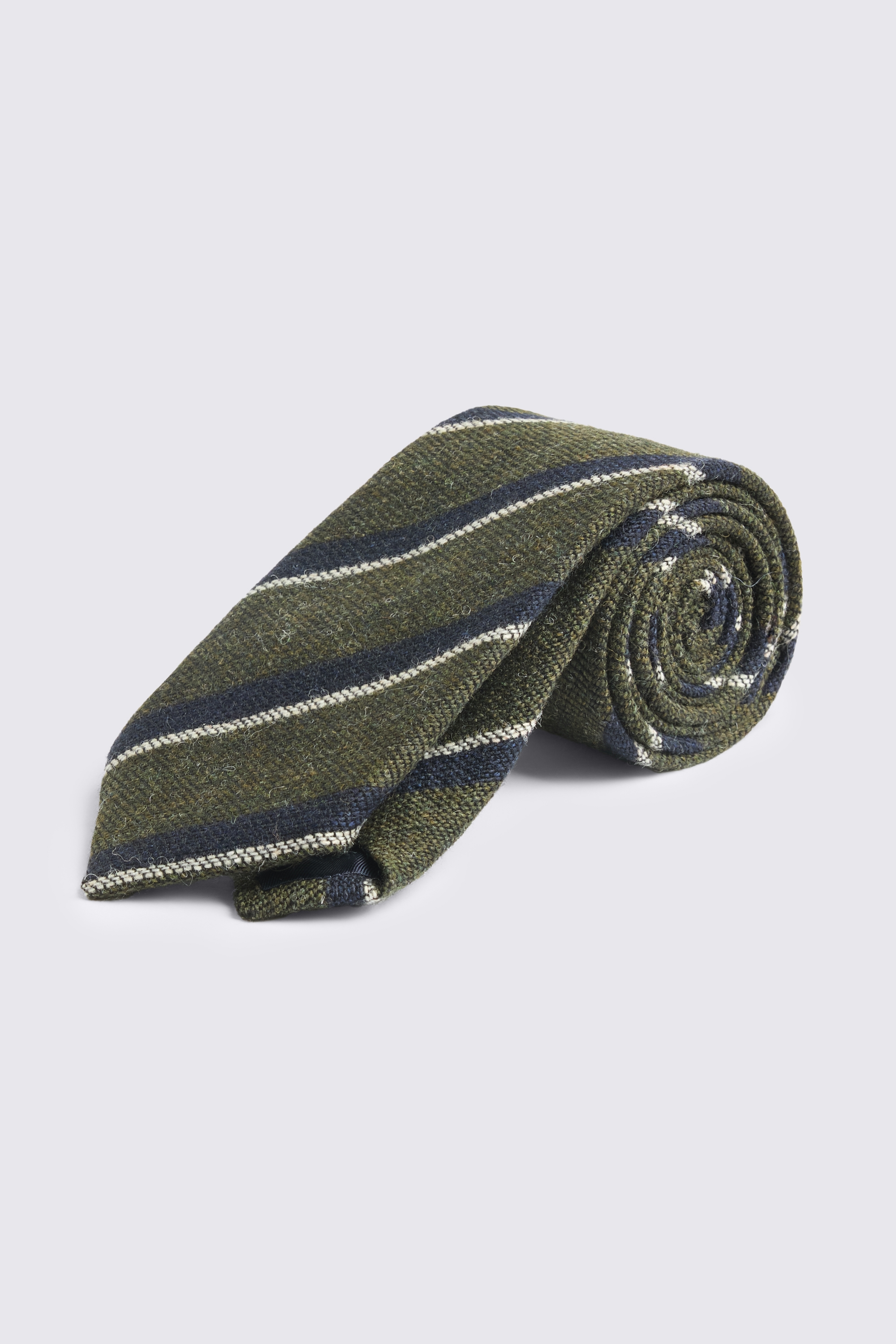 Italian Dark Green & Navy Wool Stripe Tie