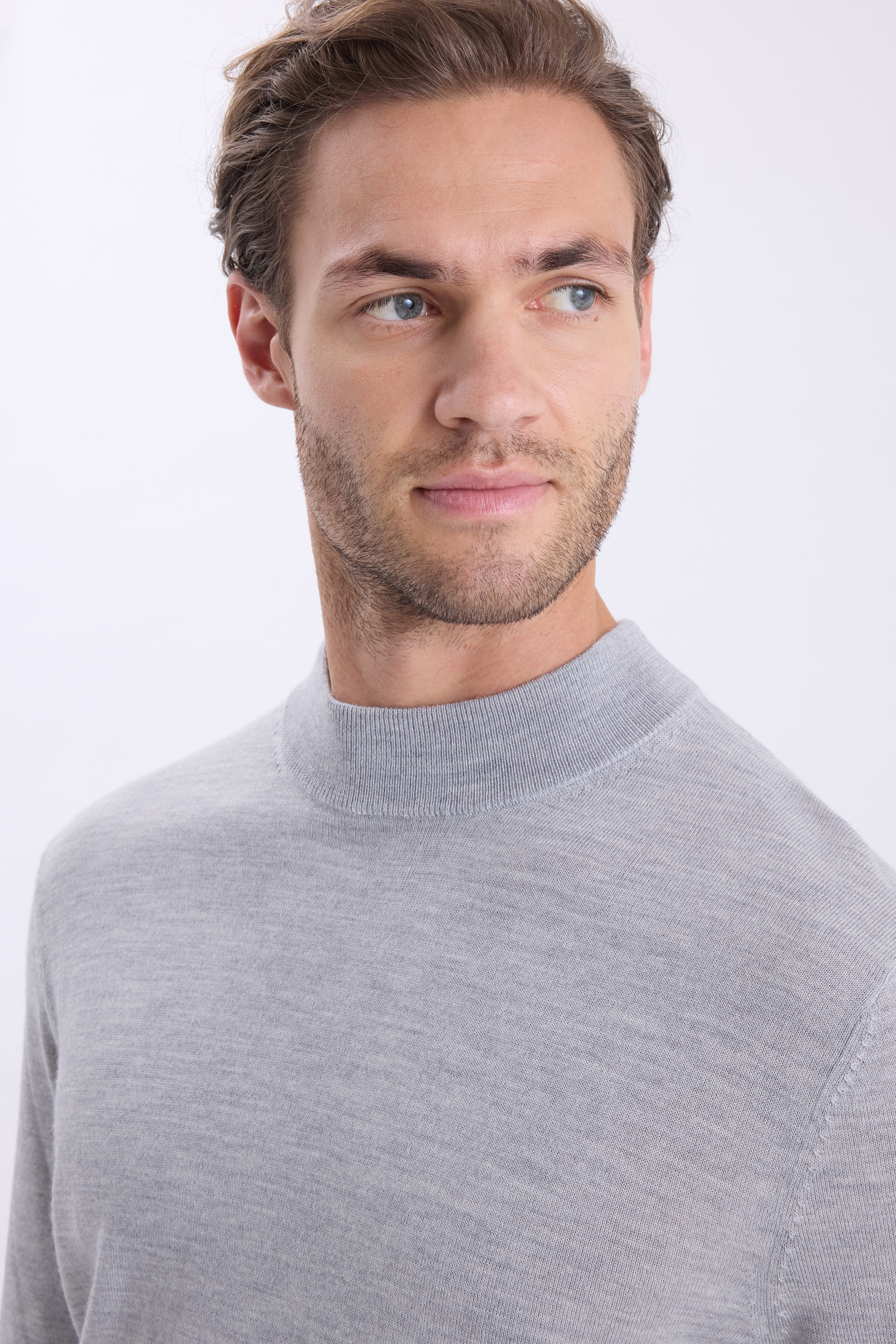 Light Grey Merino Mock-Neck Jumper