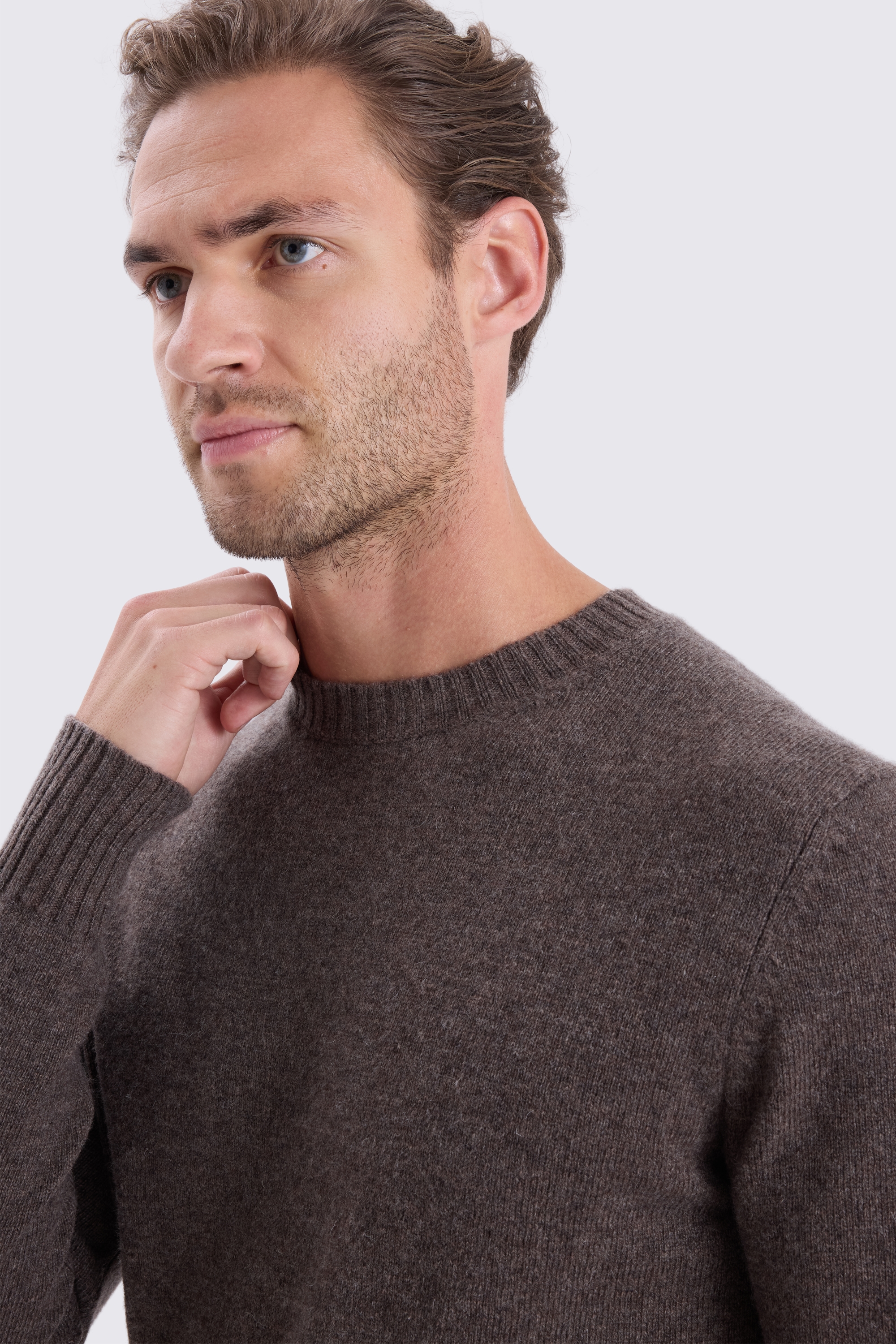 Dark Taupe Lambswool Crew Neck