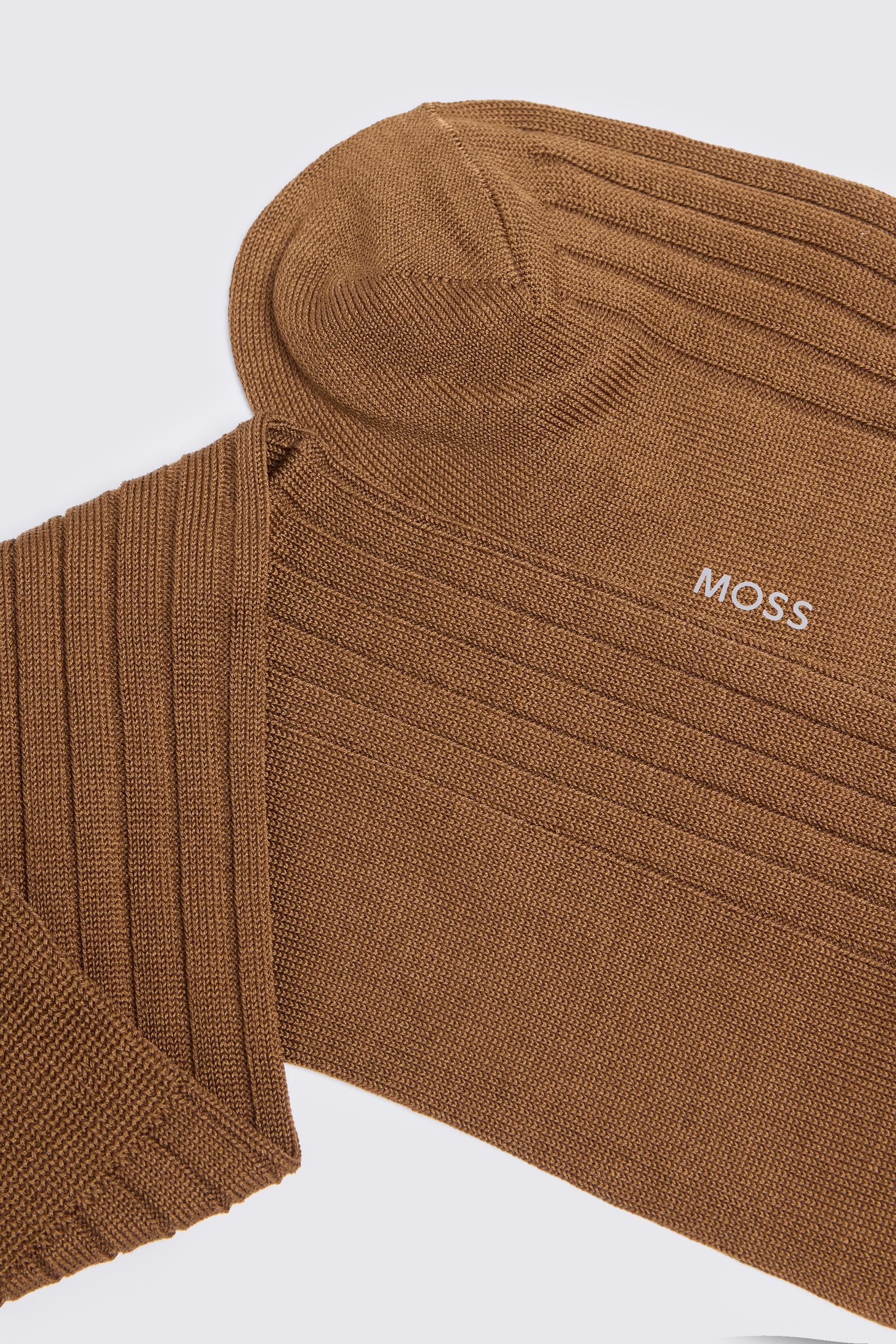 Dark Sand Ribbed Mercerised Socks