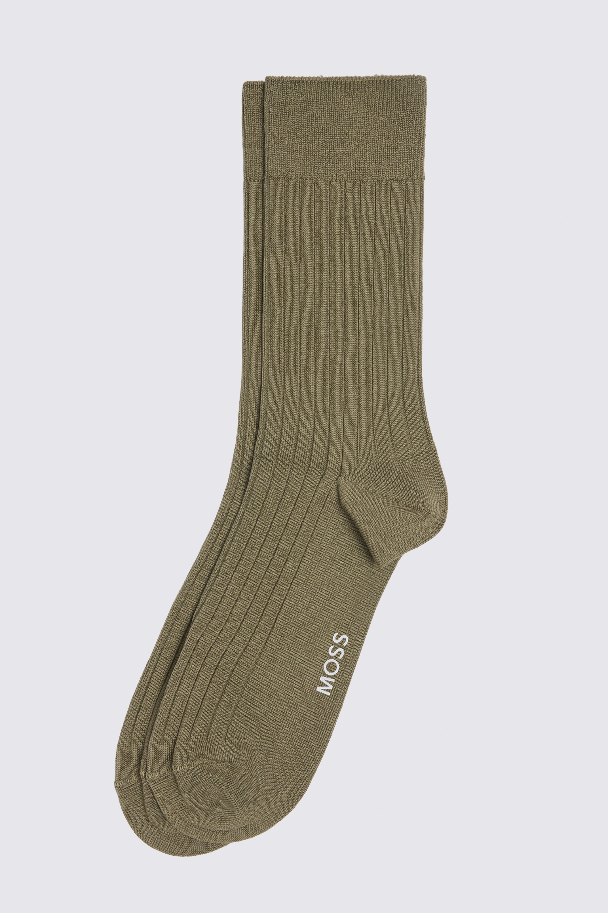 Light Khaki Ribbed Mercerised Socks