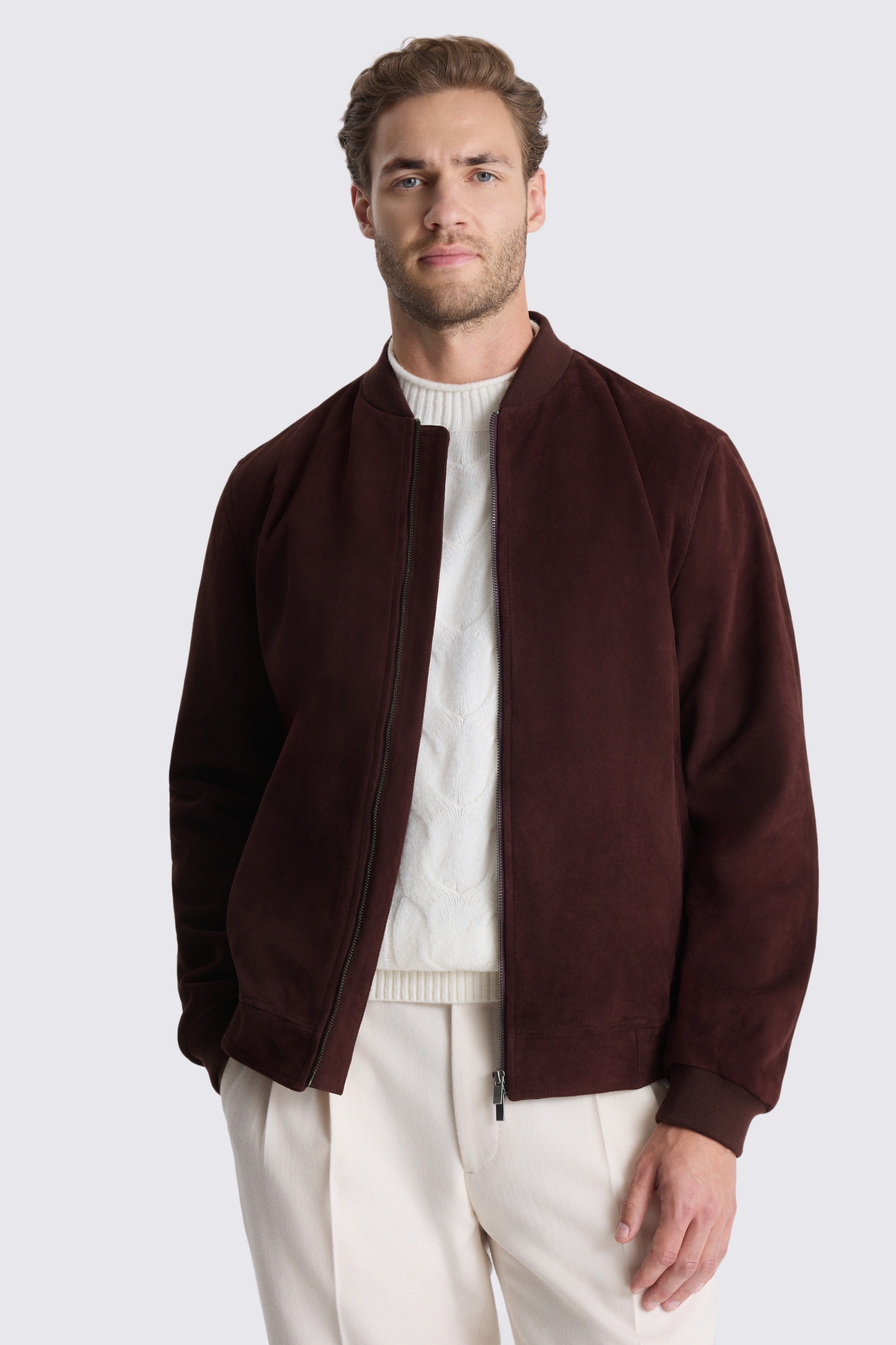 Plum Suede Zip Bomber