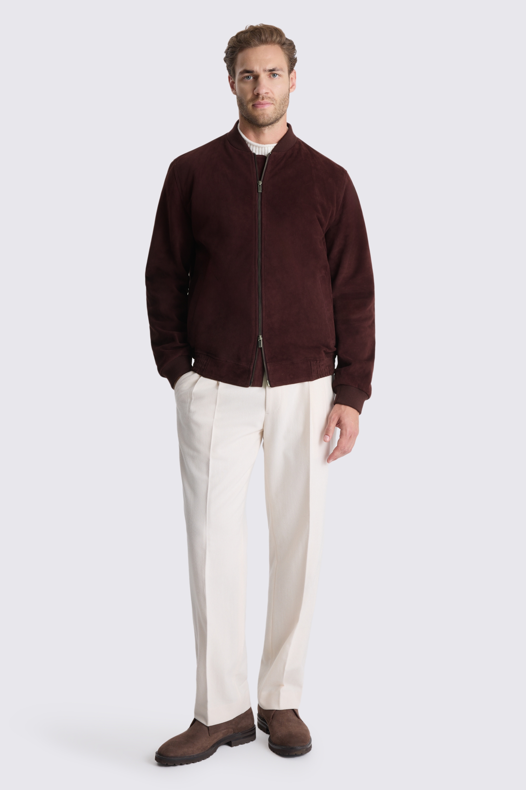 Plum Suede Zip Bomber