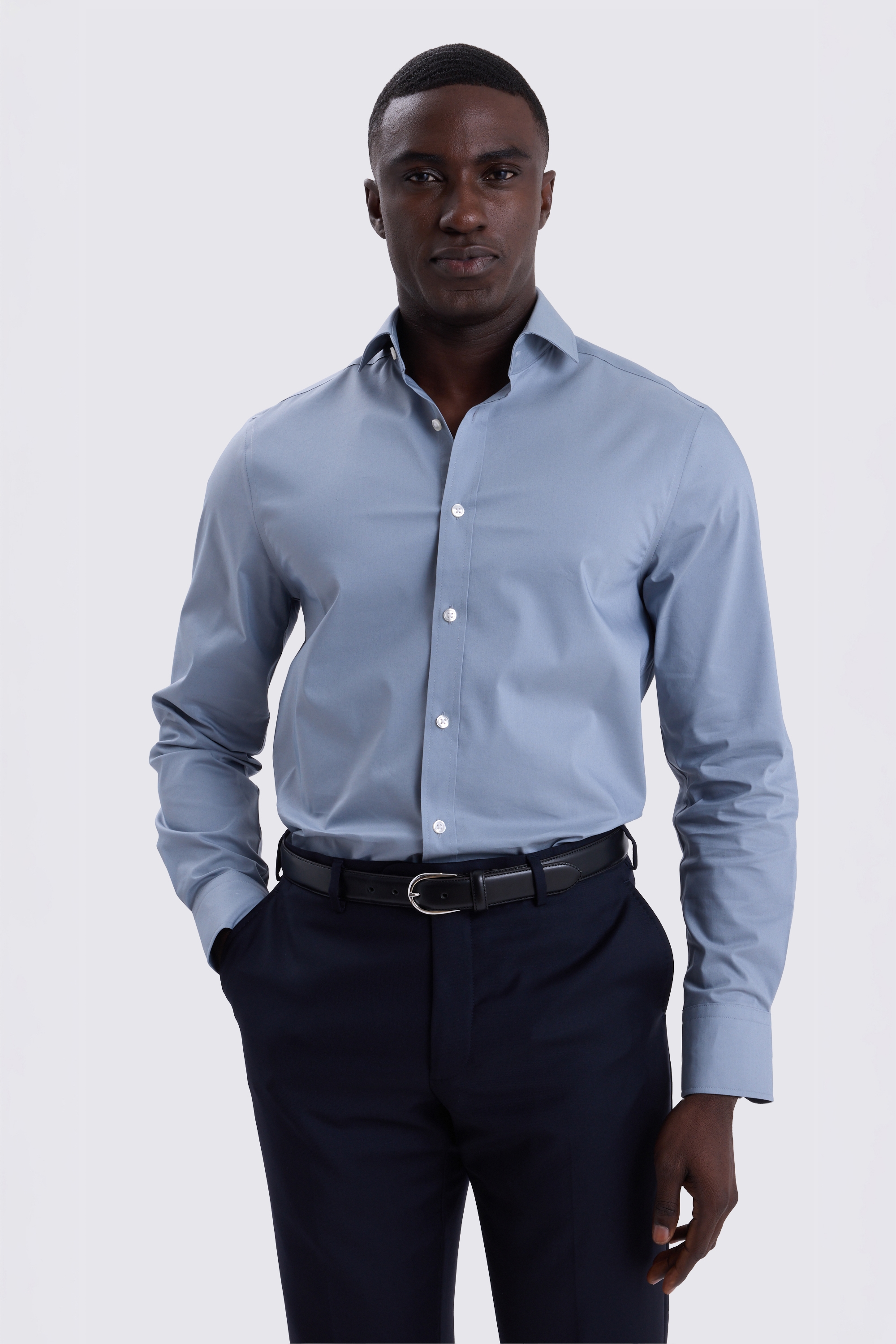 Tailored Fit Mid Blue Stretch Shirt