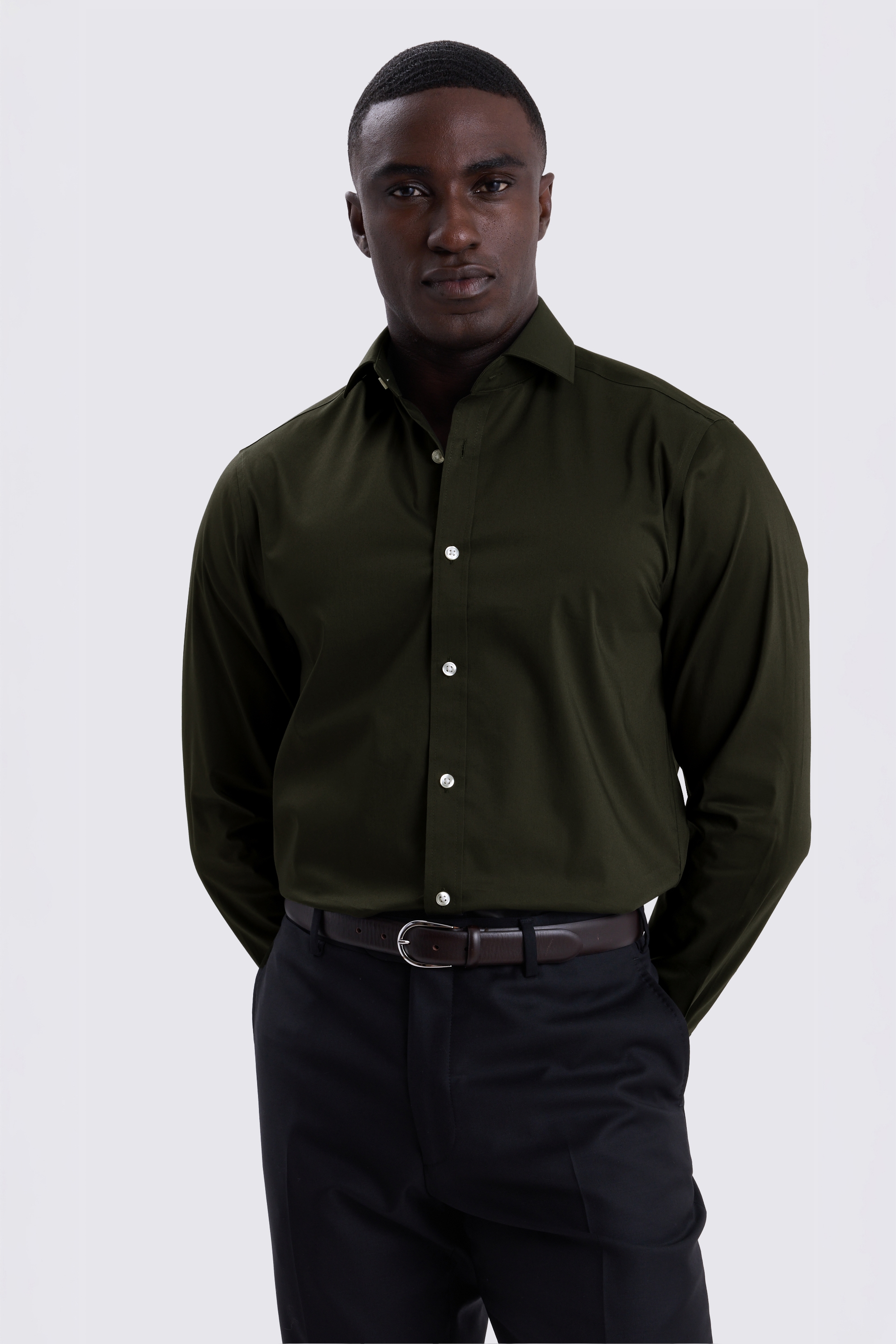 Tailored Fit Dark Green Stretch Shirt