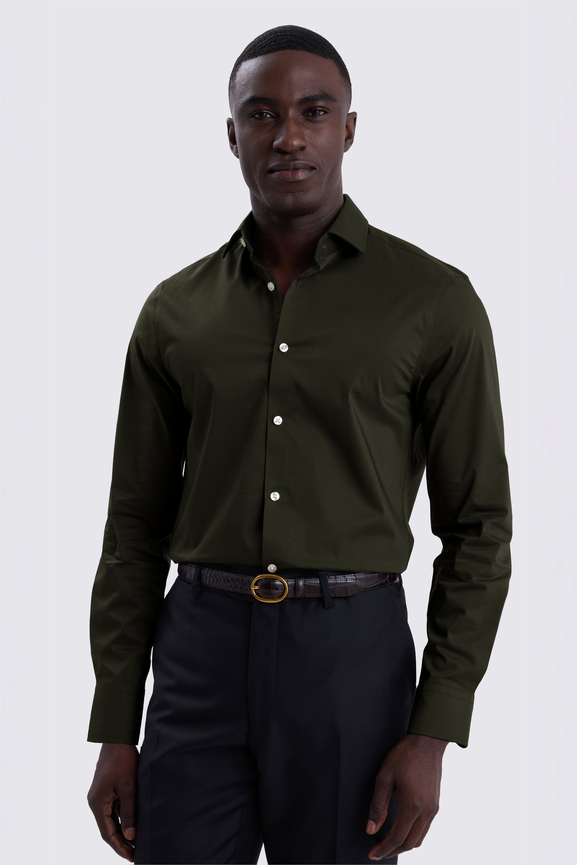 Slim Fit Dark Green Stretch Shirt