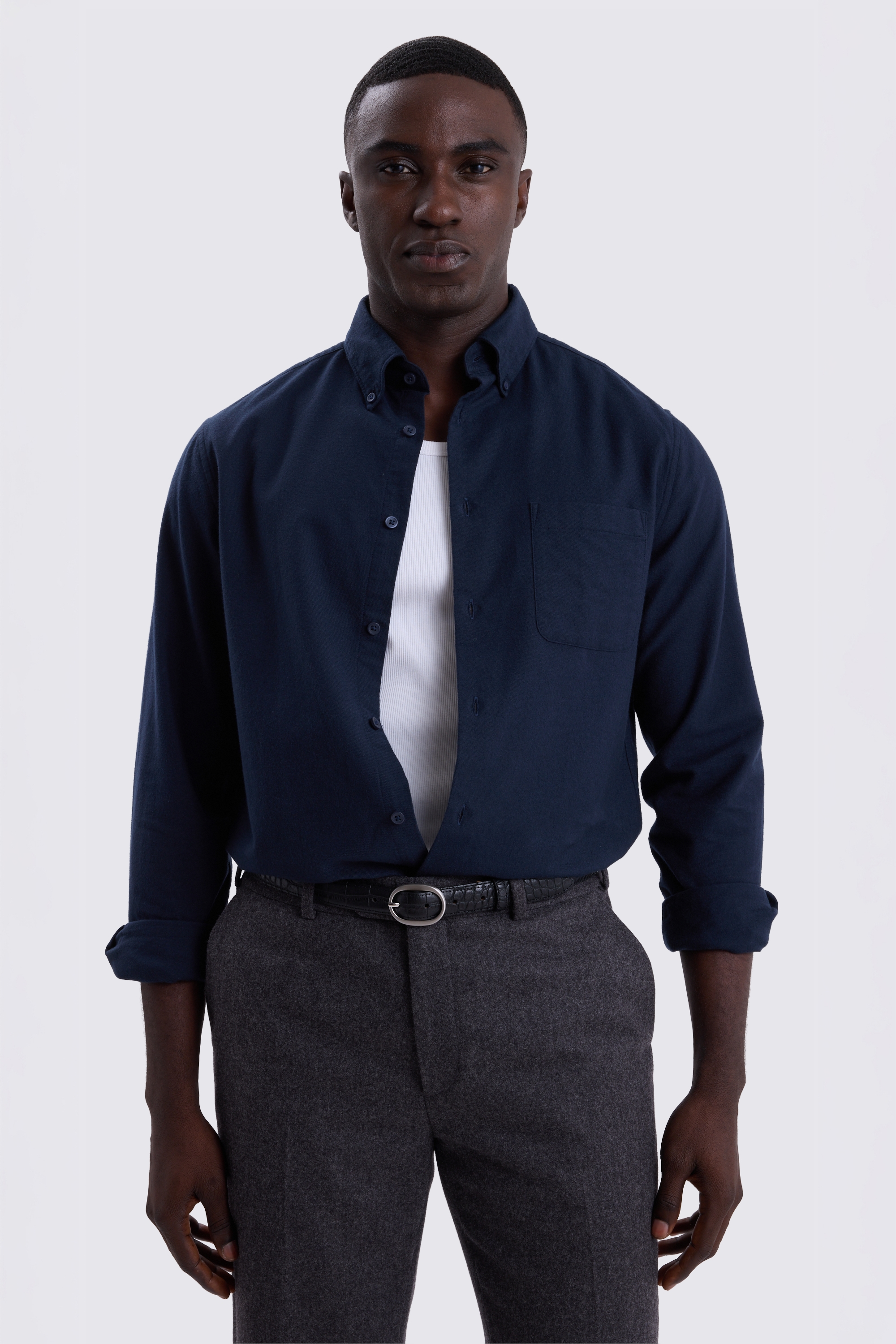 Navy Brushed Cotton Oxford Shirt