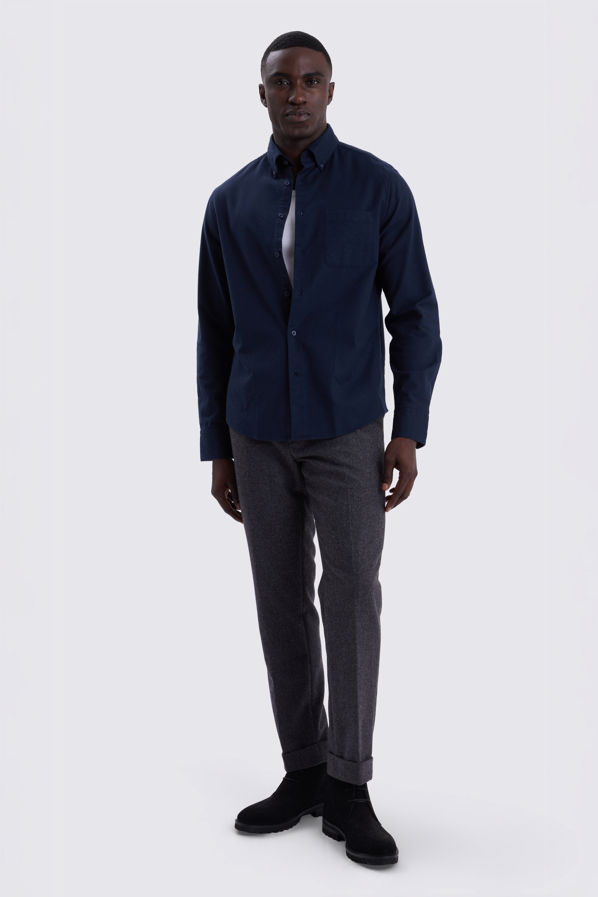 Navy Brushed Cotton Oxford Shirt