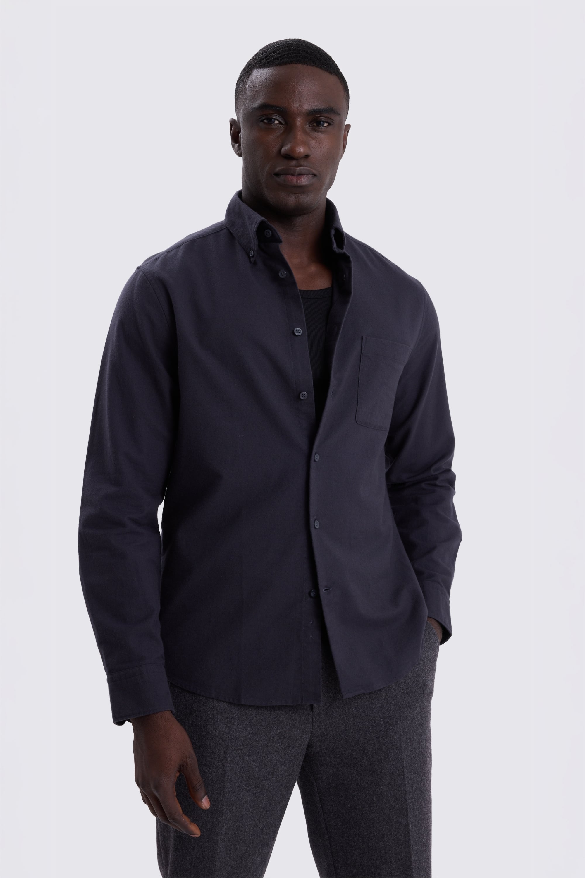 Charcoal Brushed Cotton Oxford Shirt