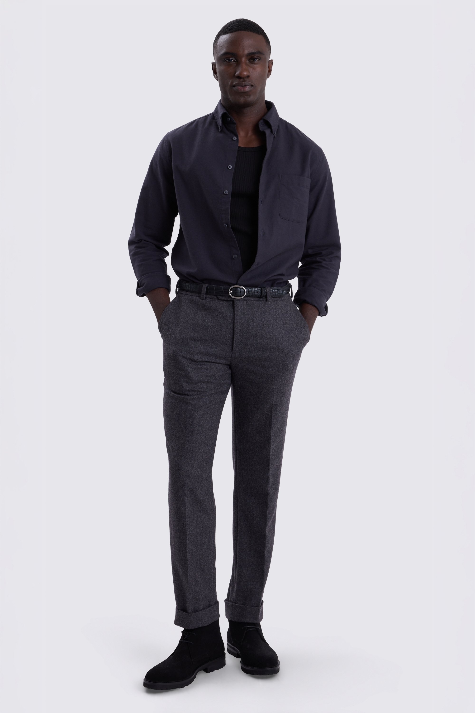 Charcoal Brushed Cotton Oxford Shirt