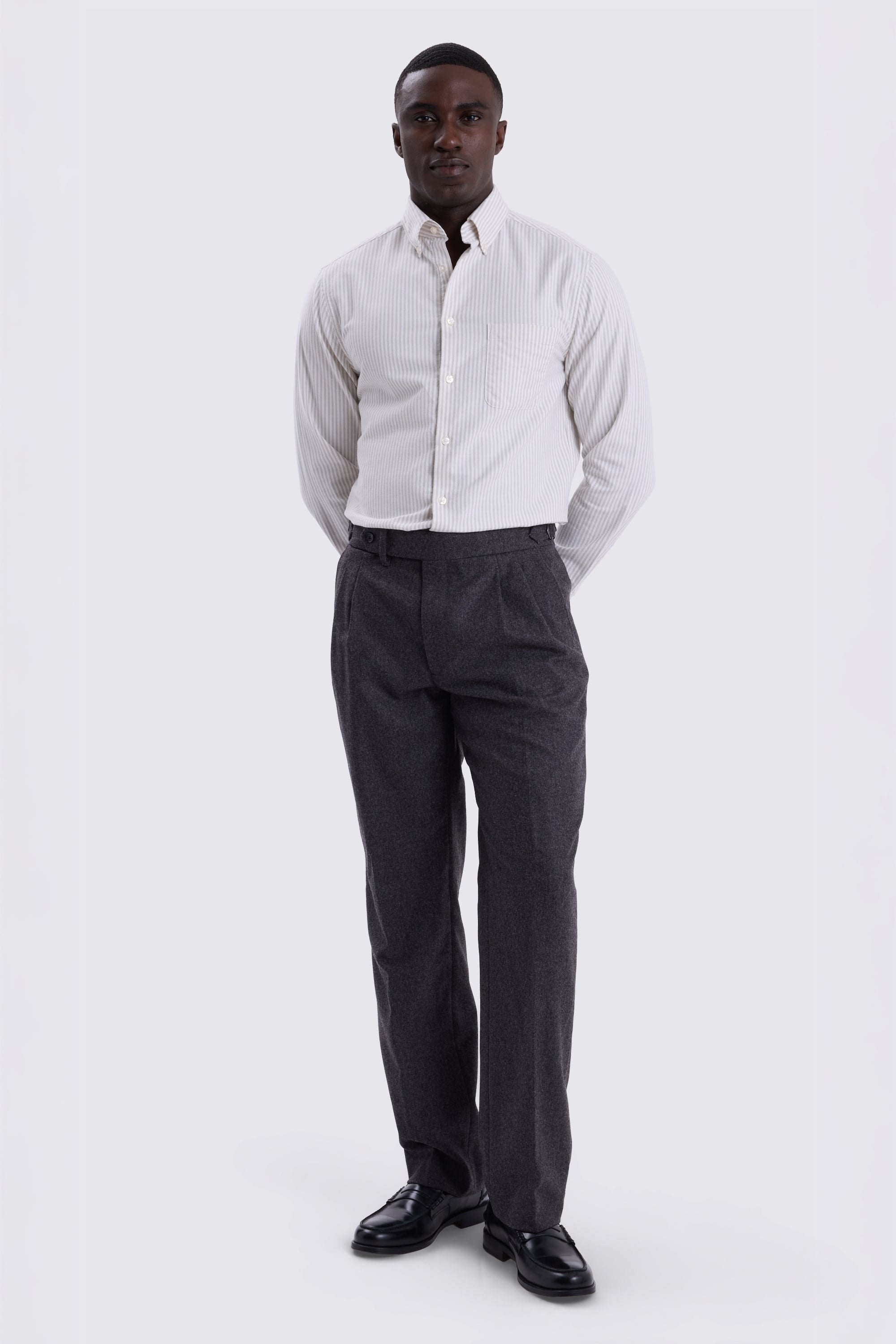 Taupe Stripe Washed Cotton Oxford Shirt
