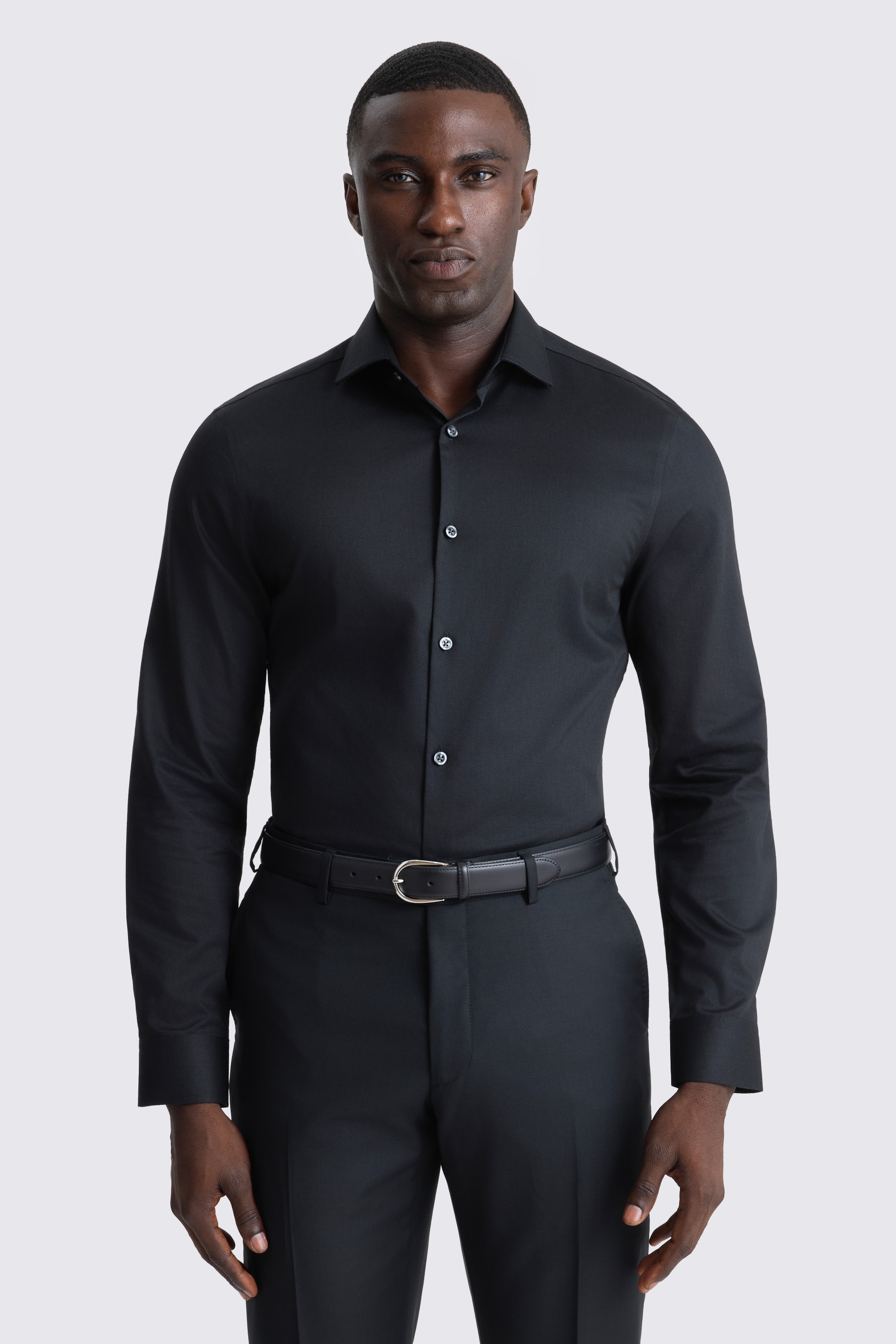 Slim Fit Black Dobby Shirt