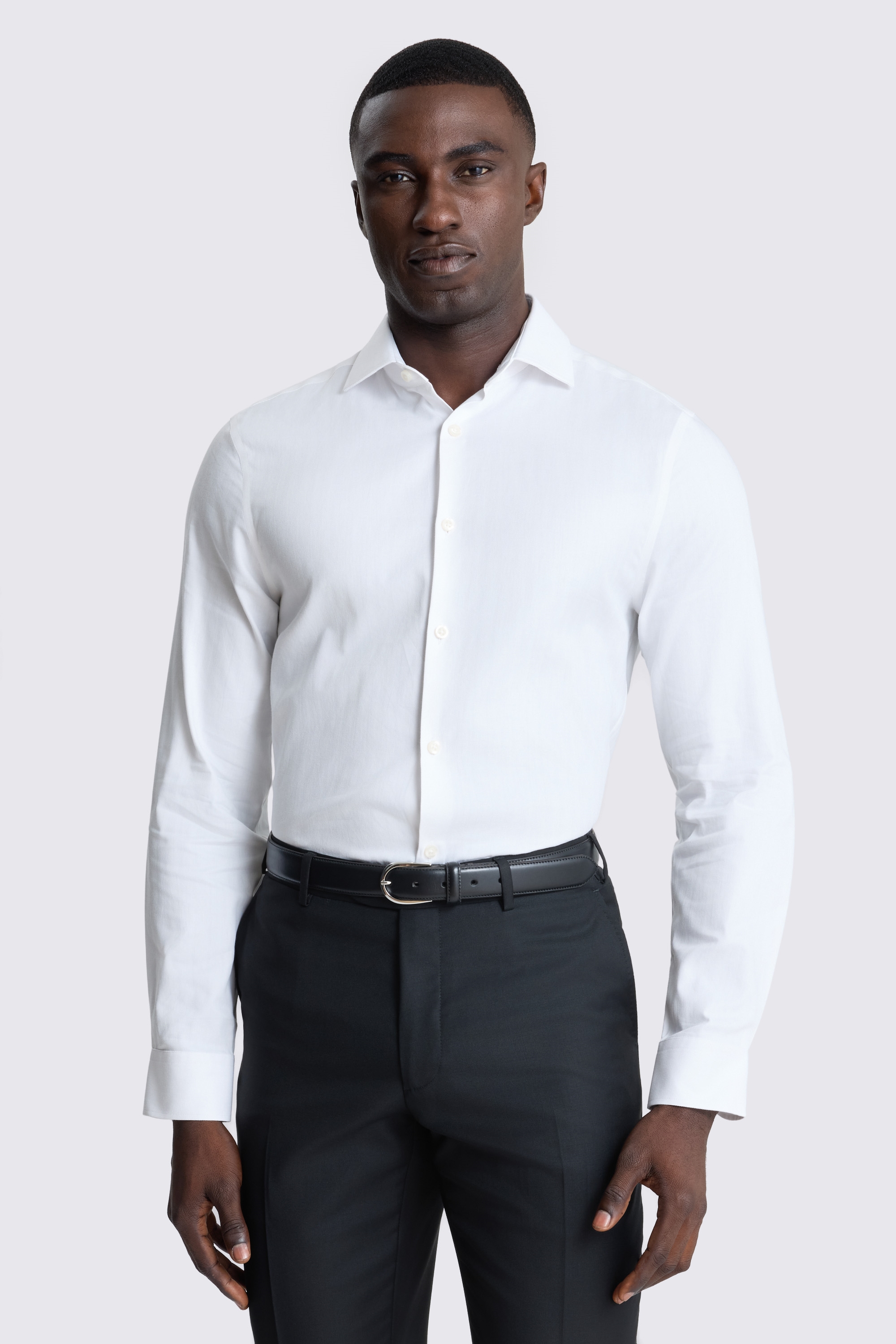 Slim Fit White Herringbone Shirt