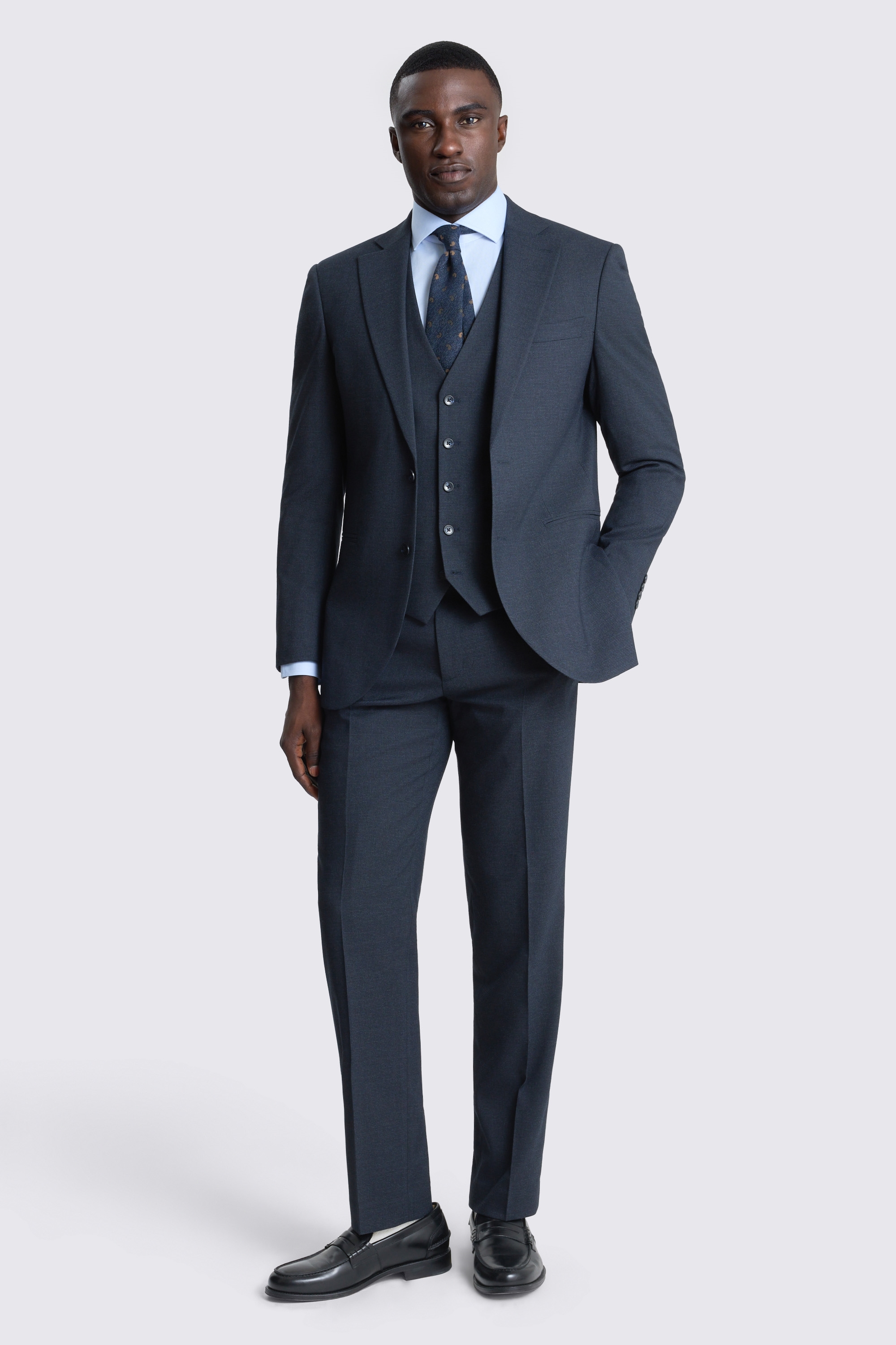 Tailored Fit Dark Navy Puppytooth Suit Jacket 