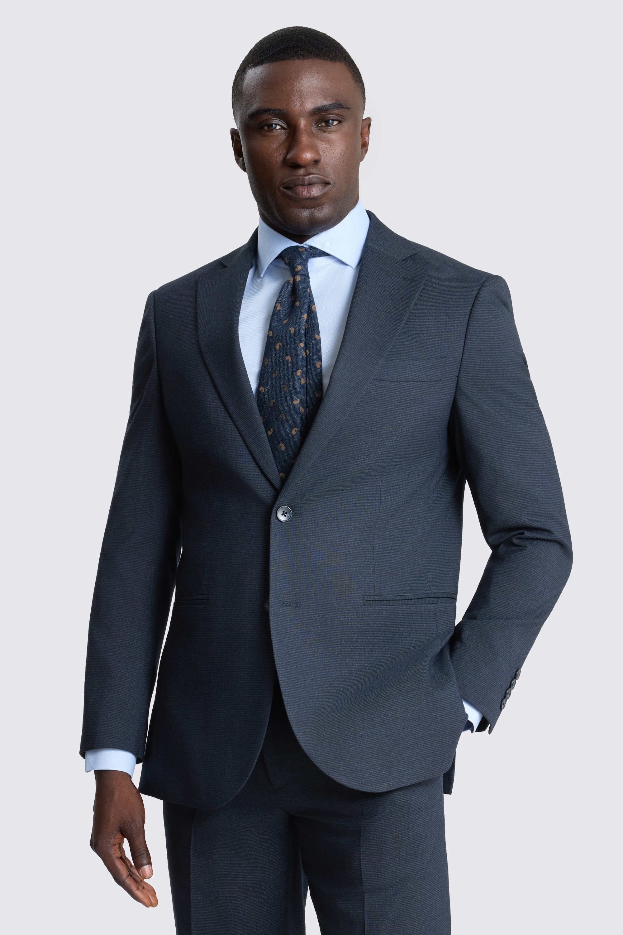 Tailored Fit Dark Navy Puppytooth Suit Jacket 