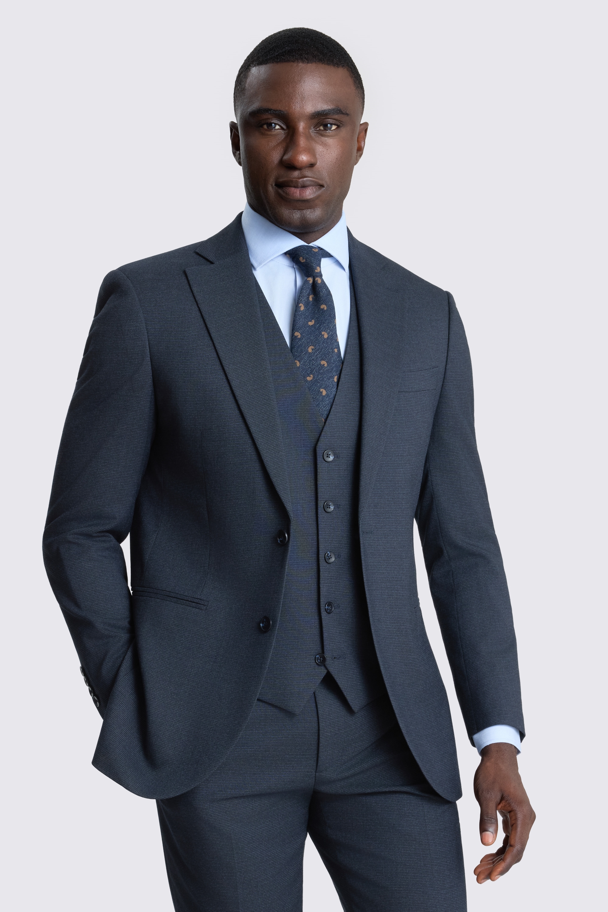 Tailored Fit Dark Navy Puppytooth Suit Jacket 