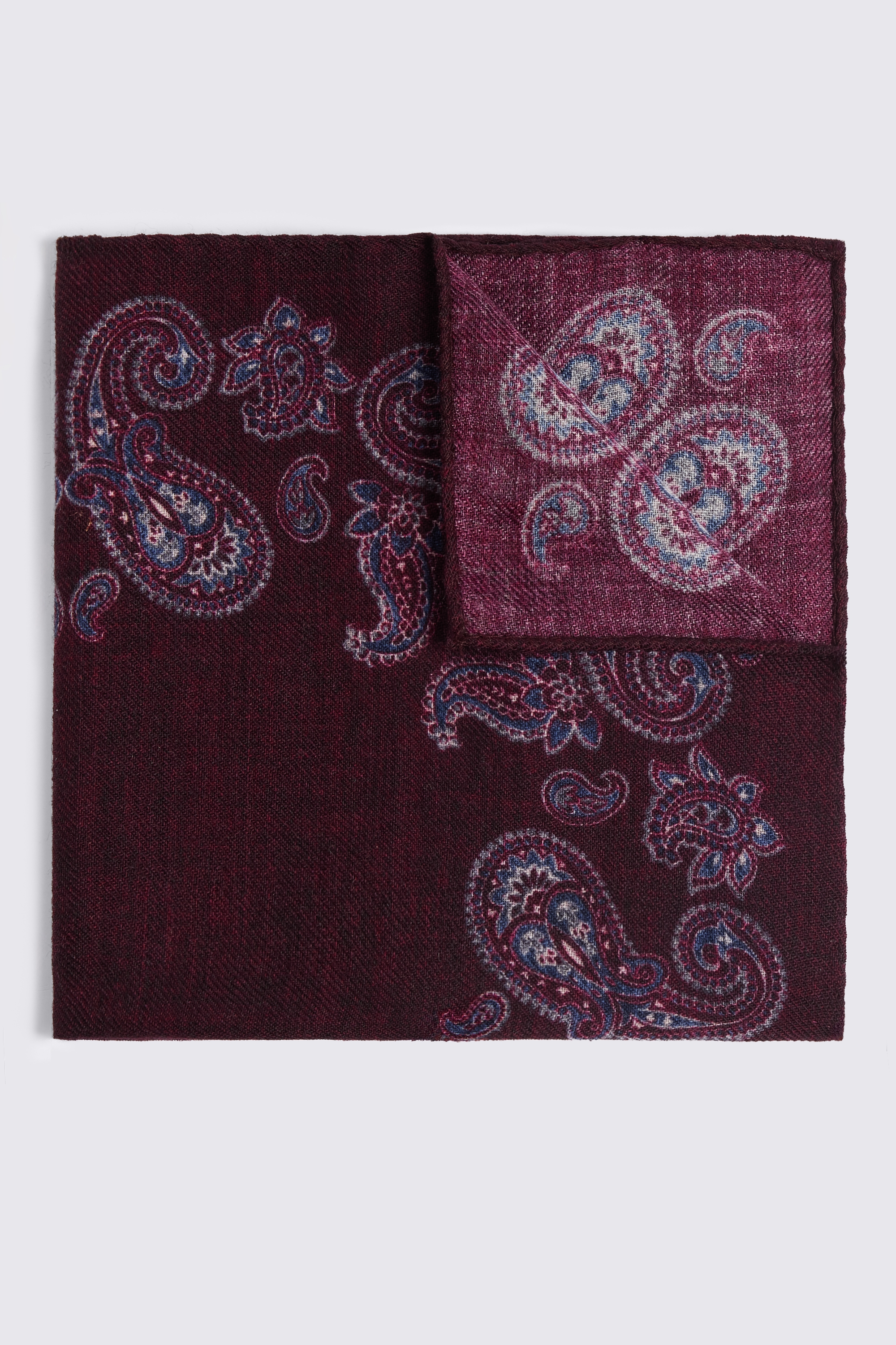 Bottinelli Burgundy Paisley Wool Pocket Square