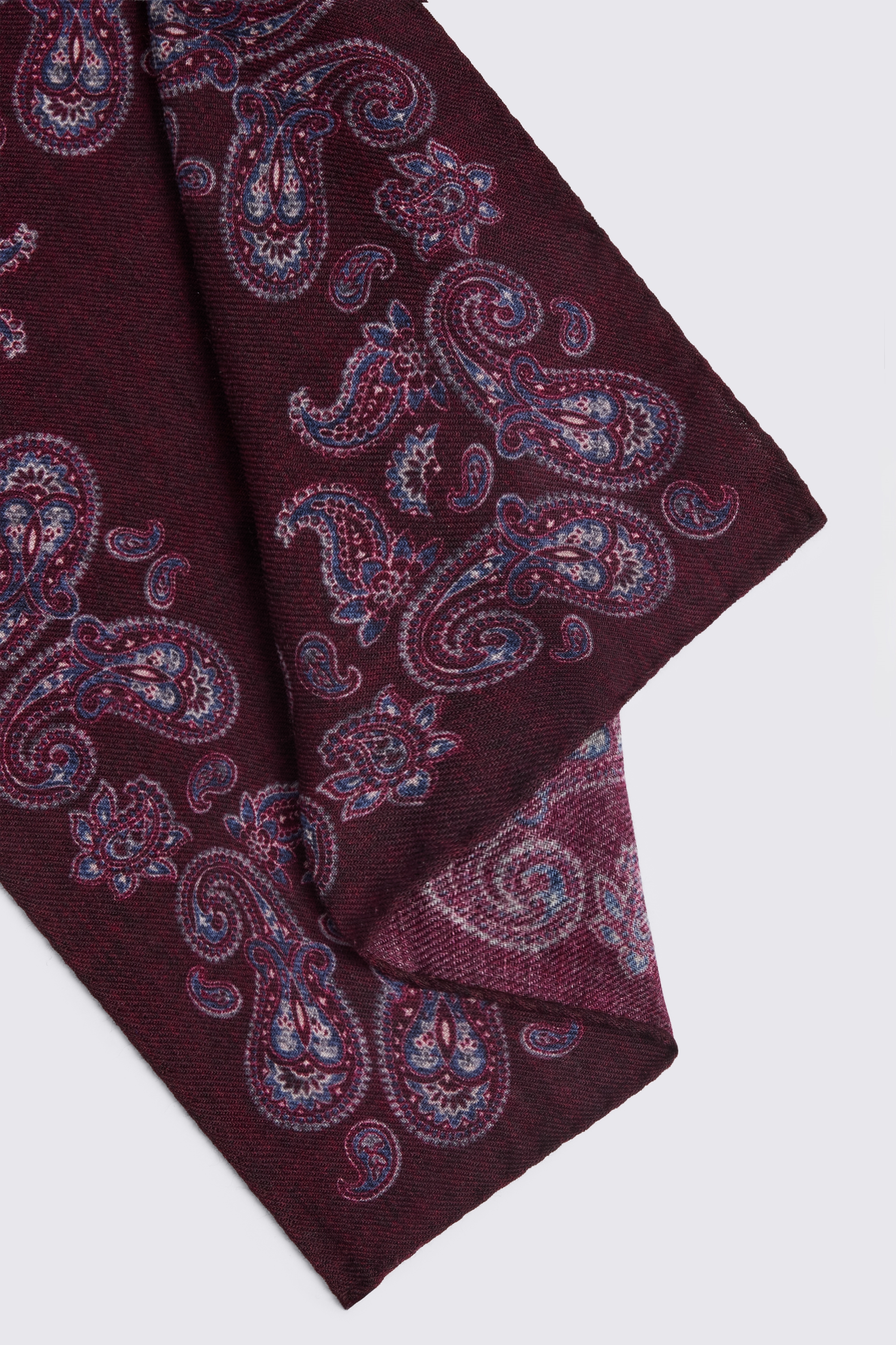 Bottinelli Burgundy Paisley Wool Pocket Square
