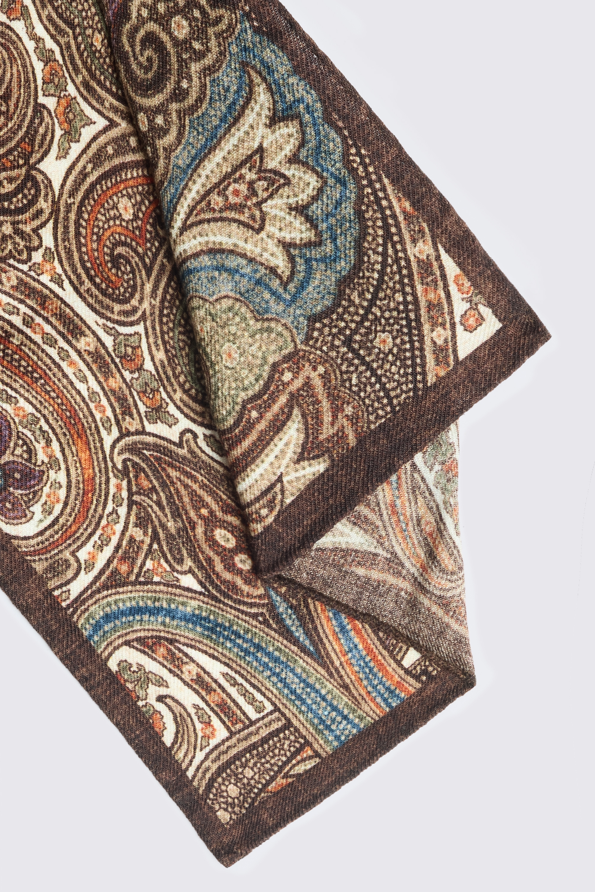 Bottinelli Brown & Orange Wool Multi Paisley Pocket Square