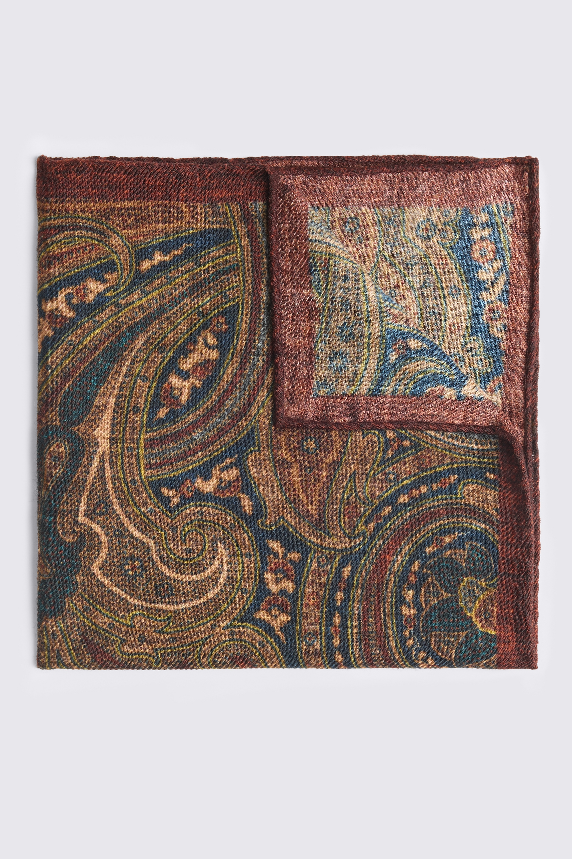 Bottinelli Navy & Burgundy Wool Multi Paisley Pocket Square