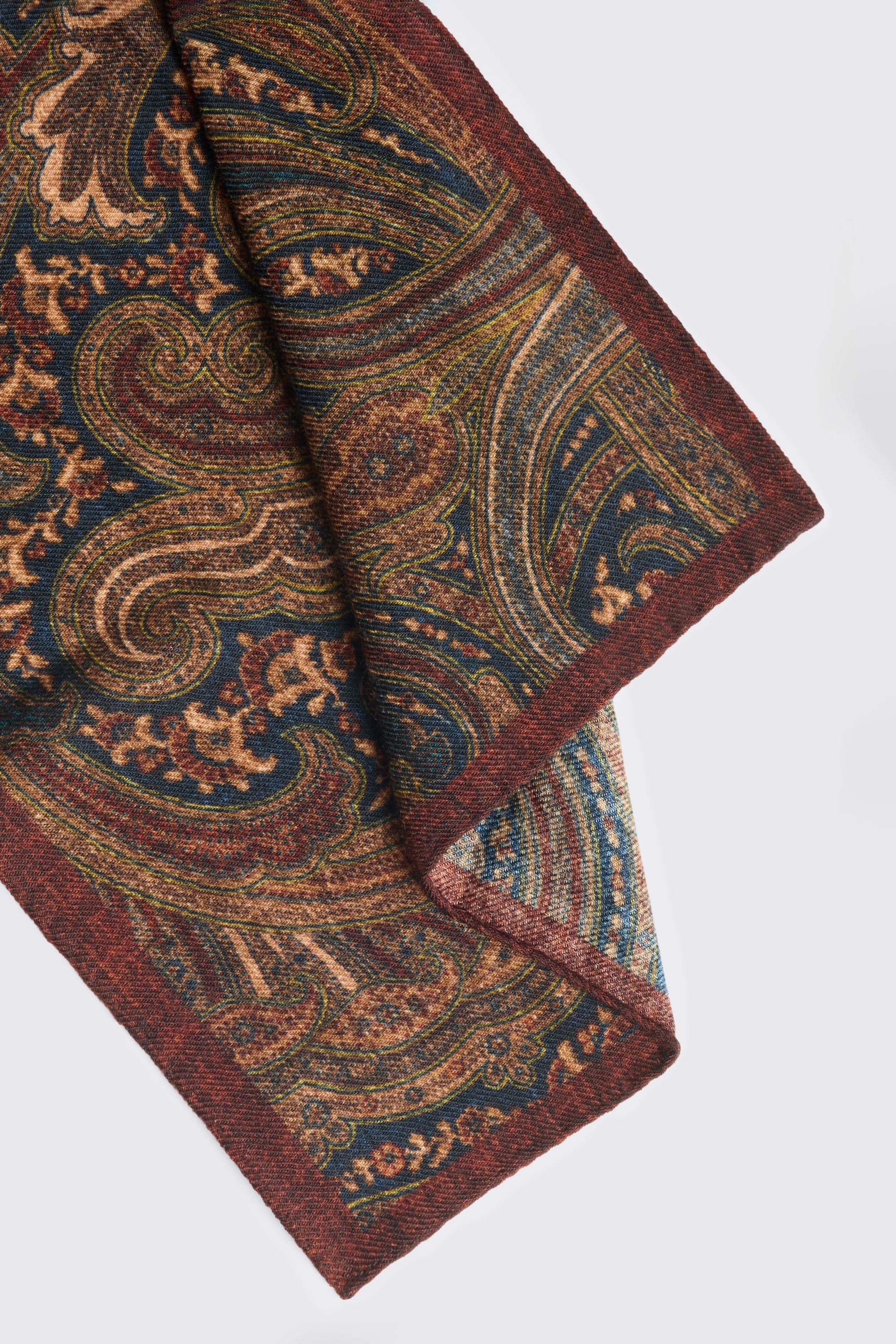 Bottinelli Navy & Burgundy Wool Multi Paisley Pocket Square
