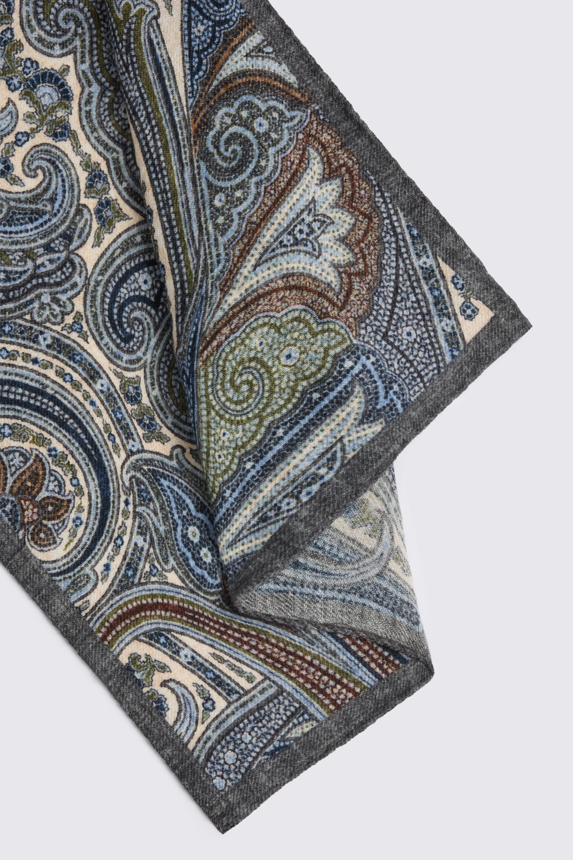 Bottinelli Blue & Green Wool Multi Paisley Pocket Square