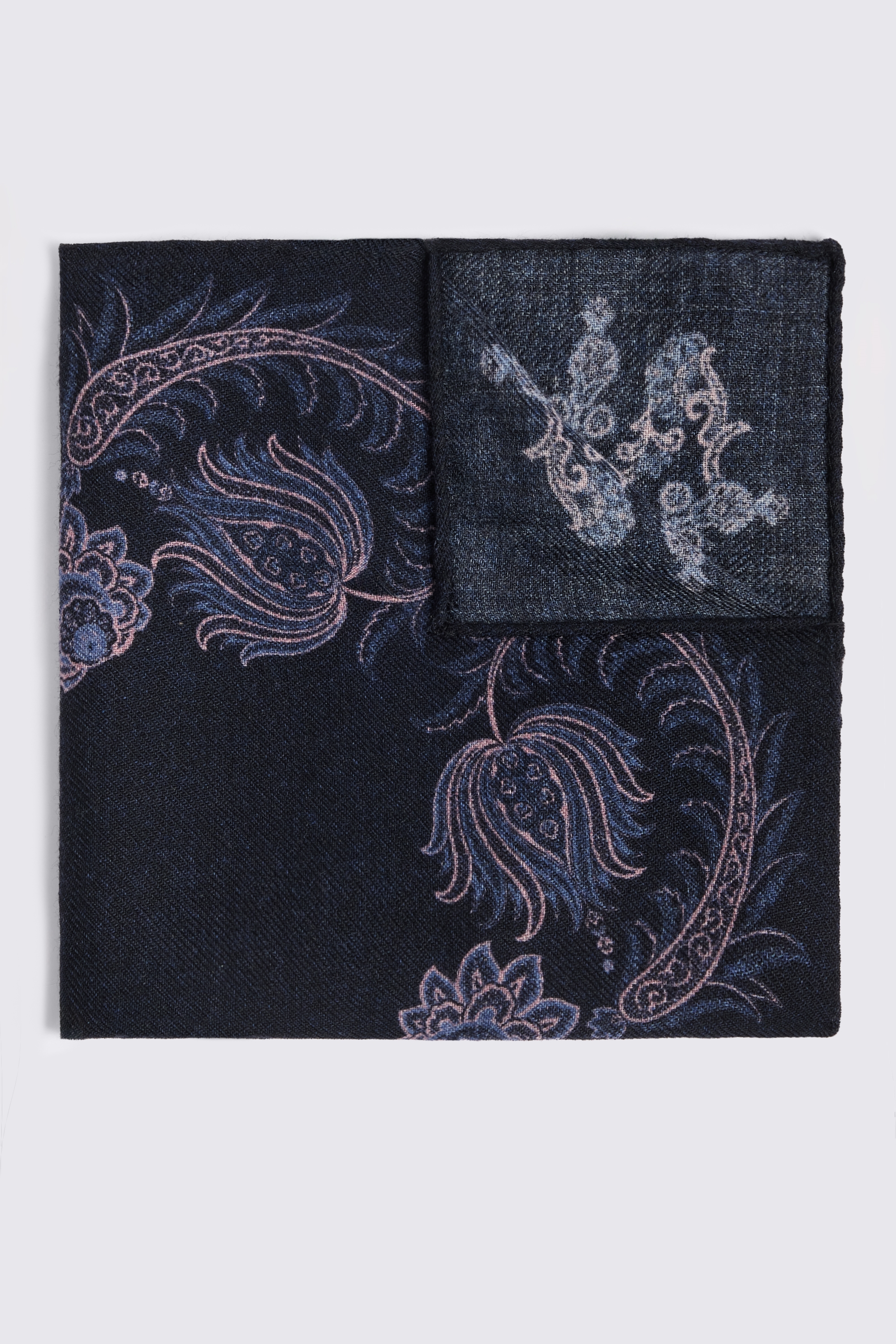 Bottinelli Navy & Pink Floral Wool Pocket Square
