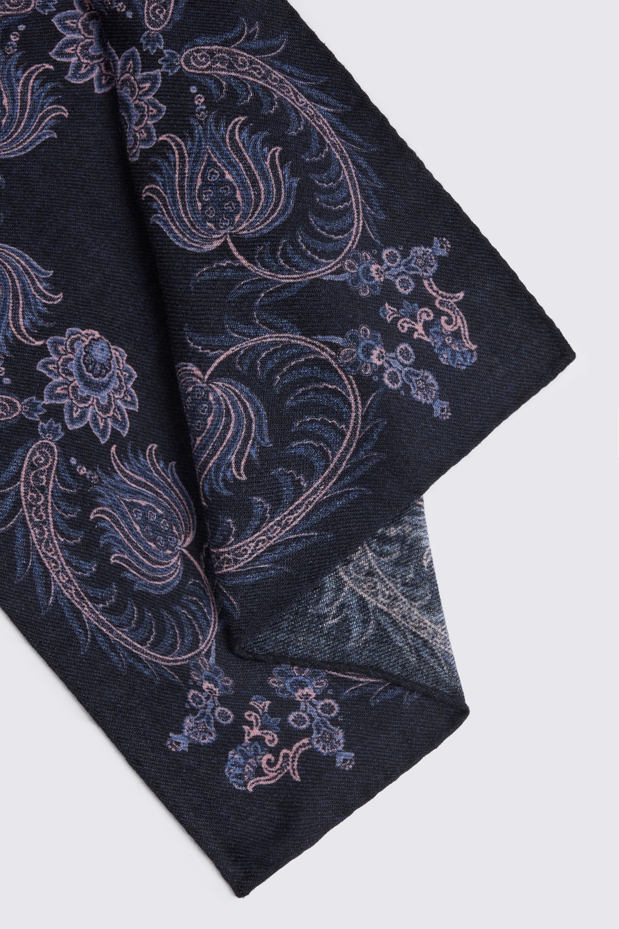 Bottinelli Navy & Pink Floral Wool Pocket Square