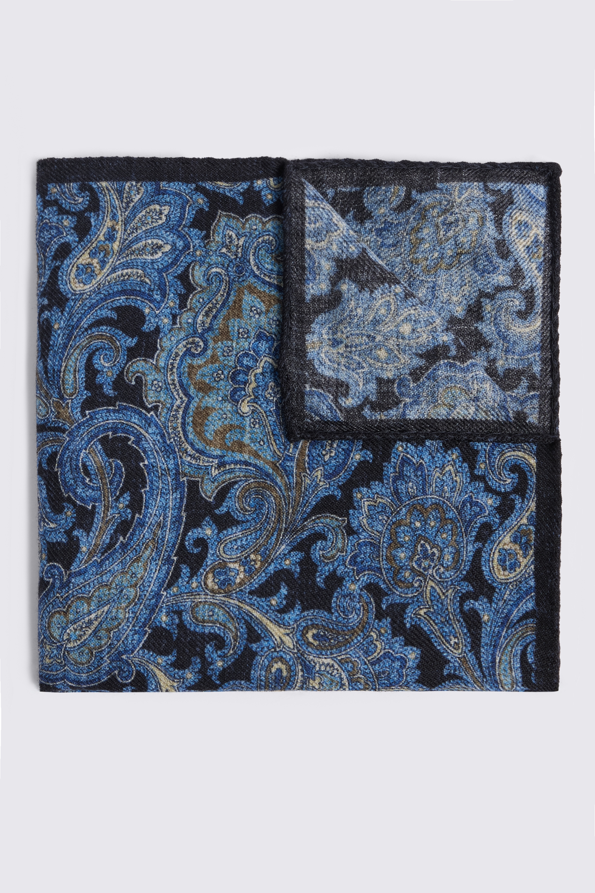 Bottinelli Bright Blue Wool Multi Paisley Pocket Square