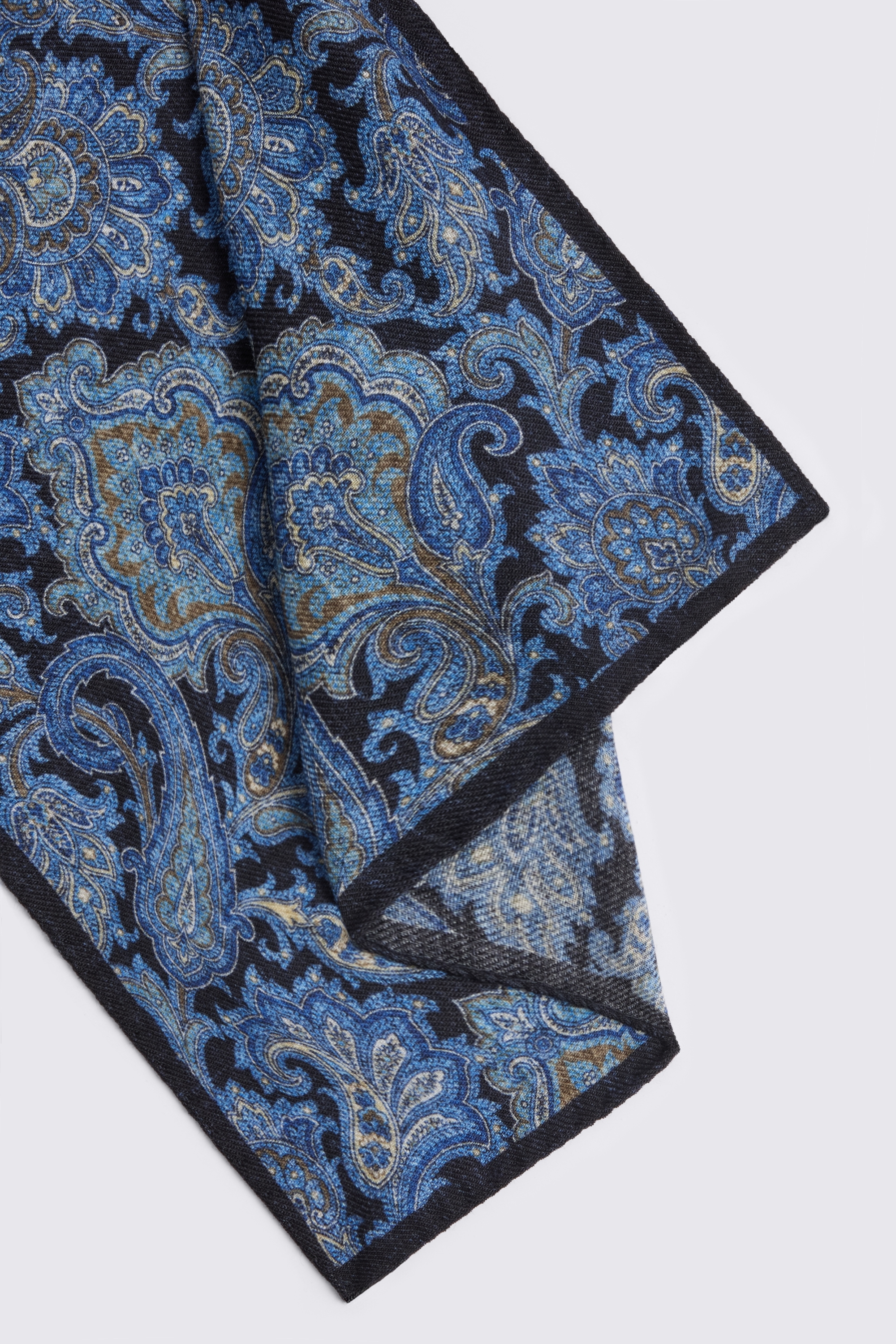 Bottinelli Bright Blue Wool Multi Paisley Pocket Square