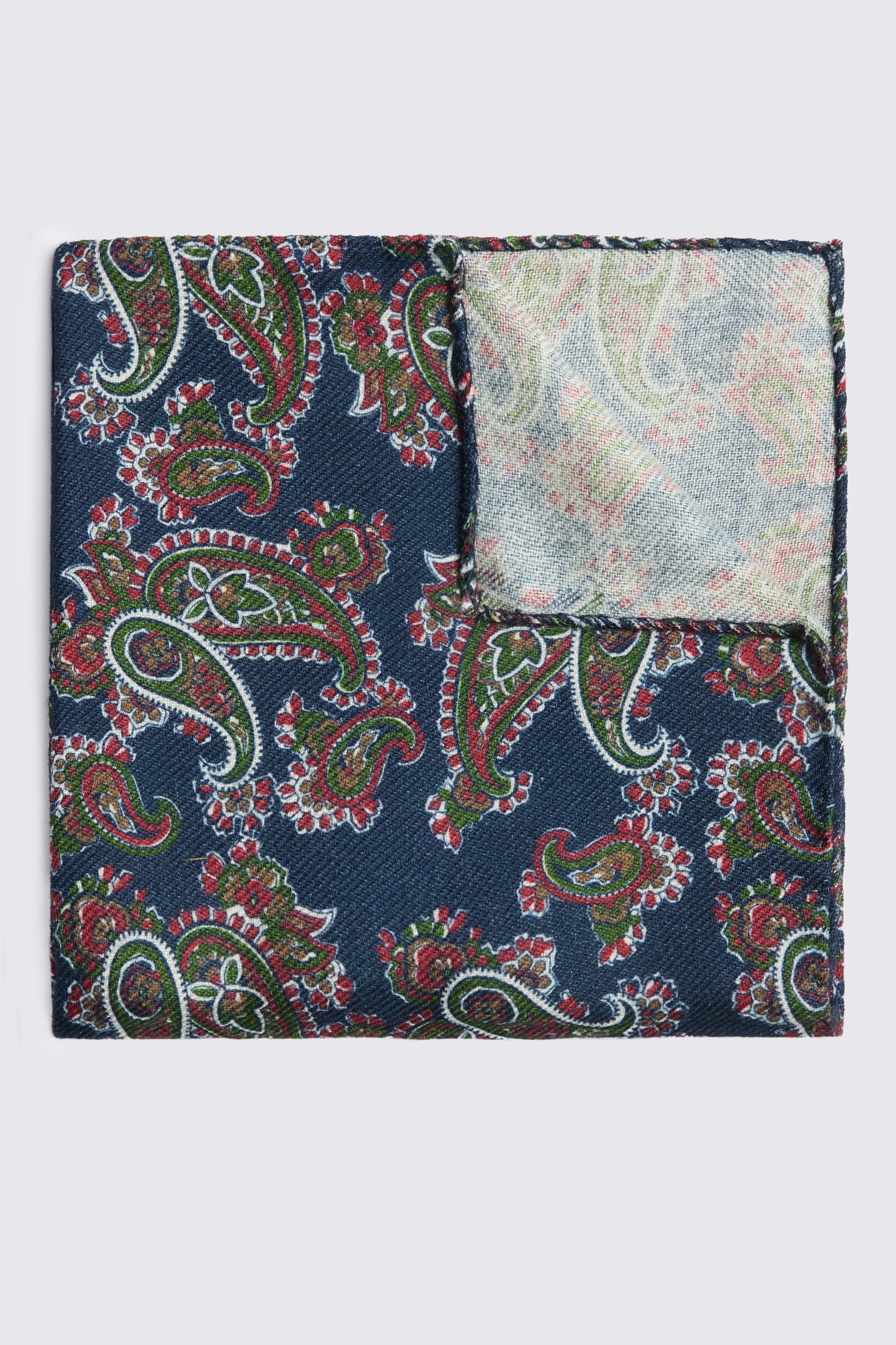 Italian Navy Green Paisley Pocket Square