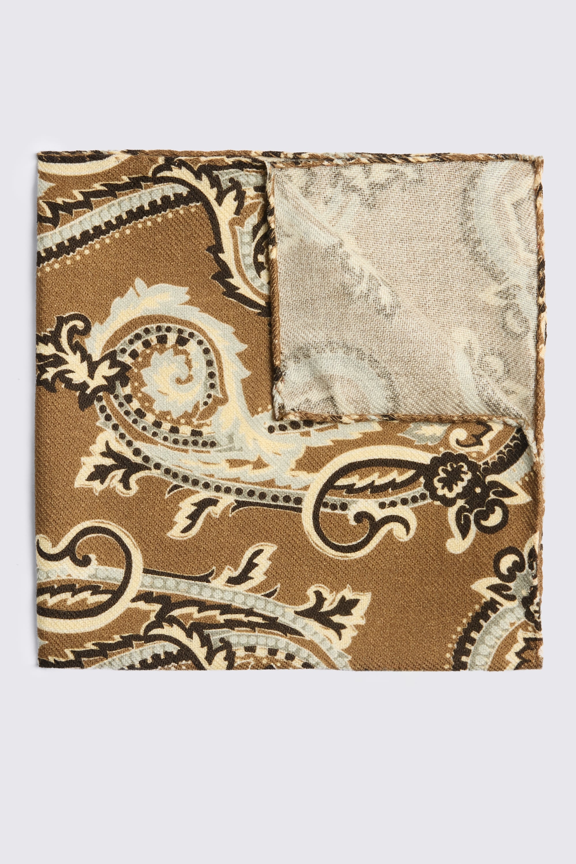 Italian Mid Brown Light Blue Paisley Pocket Square