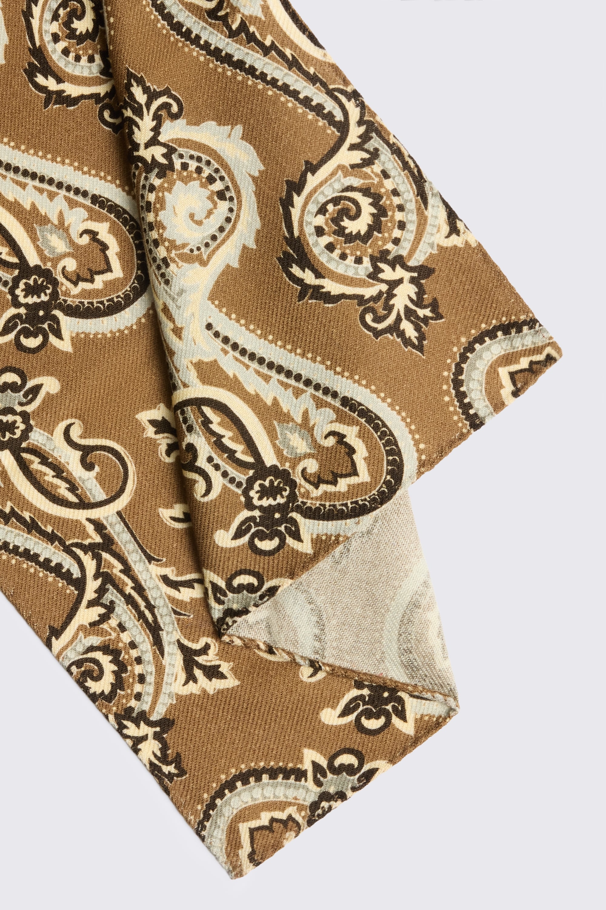 Italian Mid Brown Light Blue Paisley Pocket Square