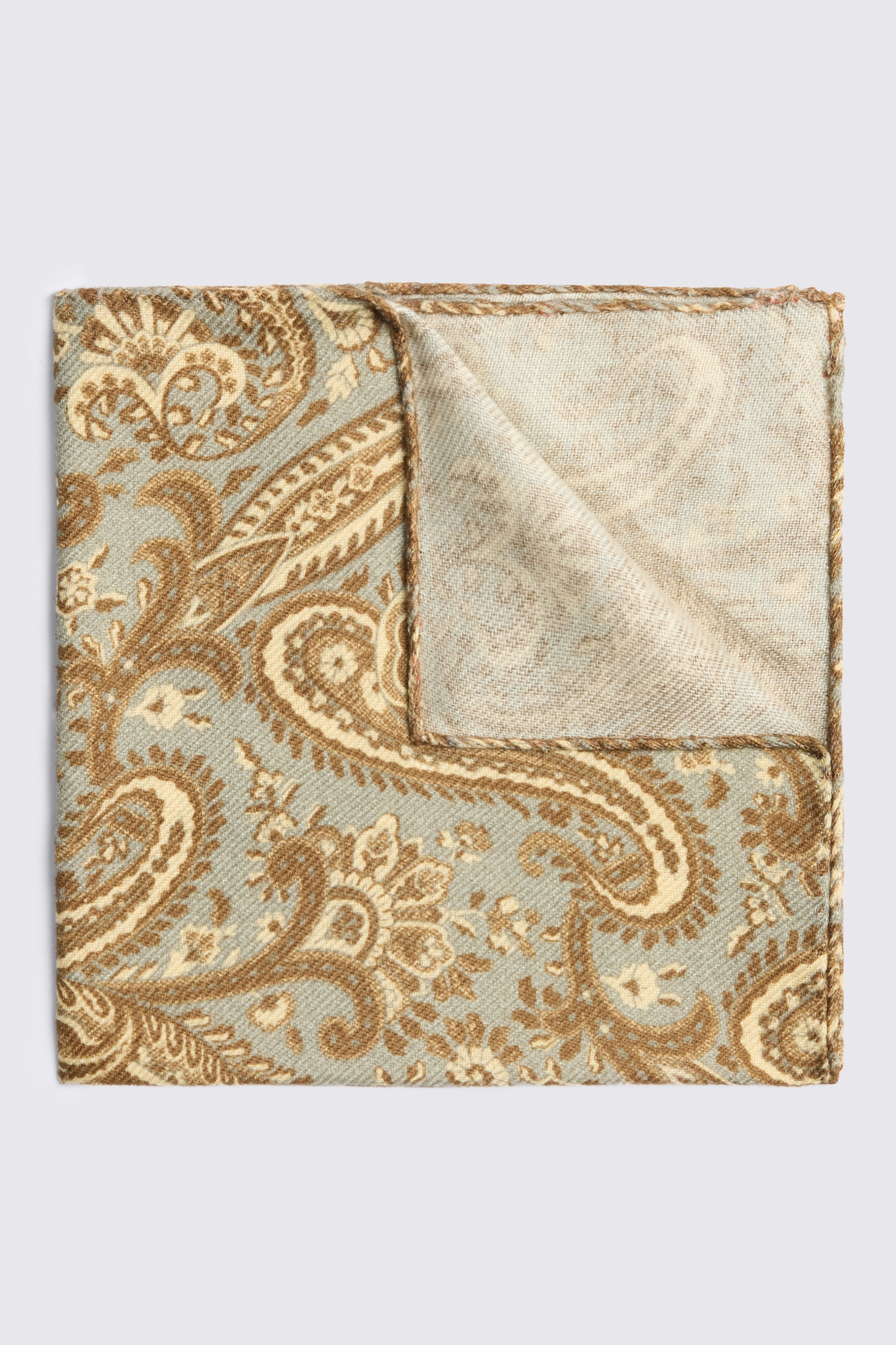 Italian Grey Mid Brown Paisley Pocket Square